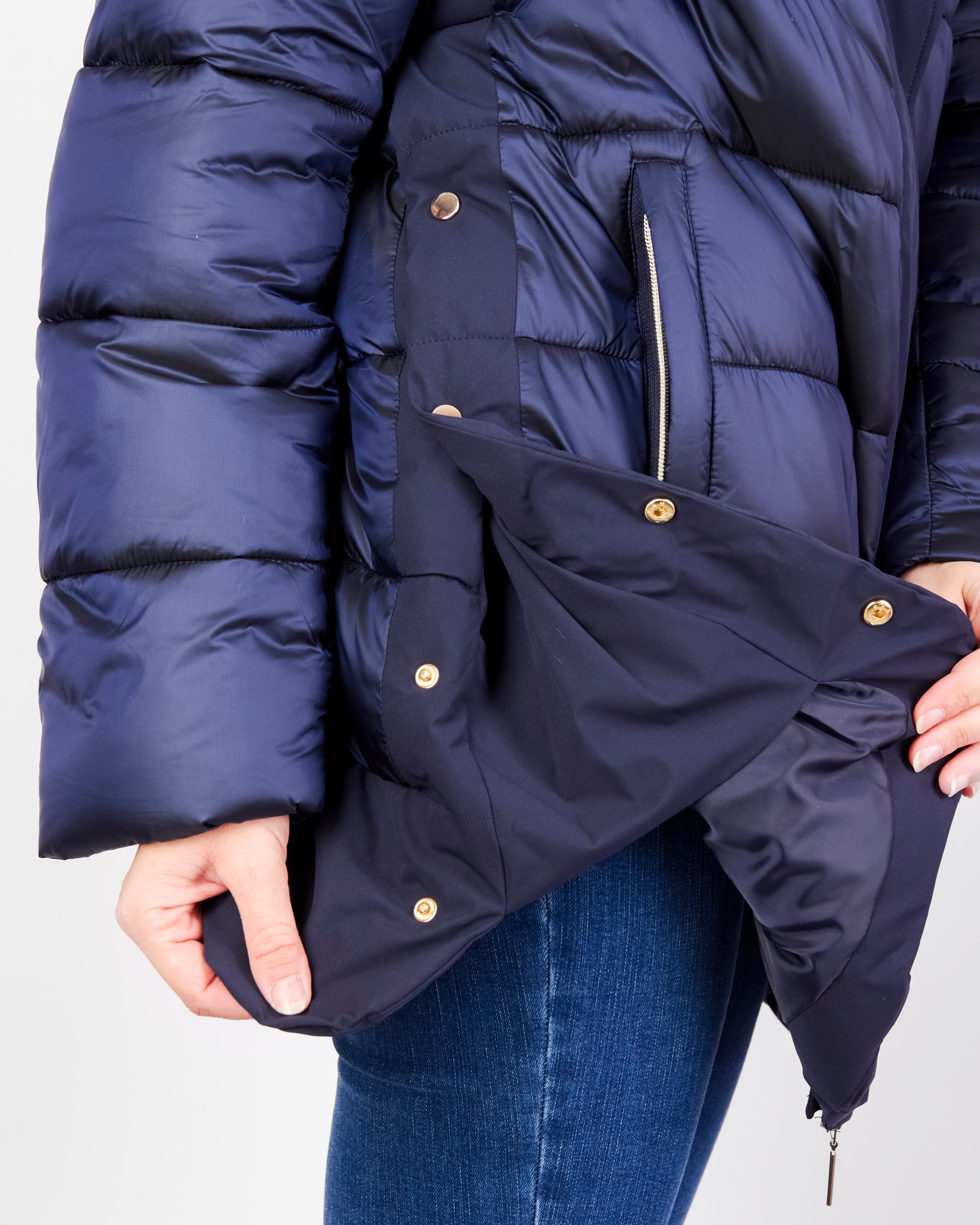 Piumino zip bottoni e cappuccio eco piuma TINA