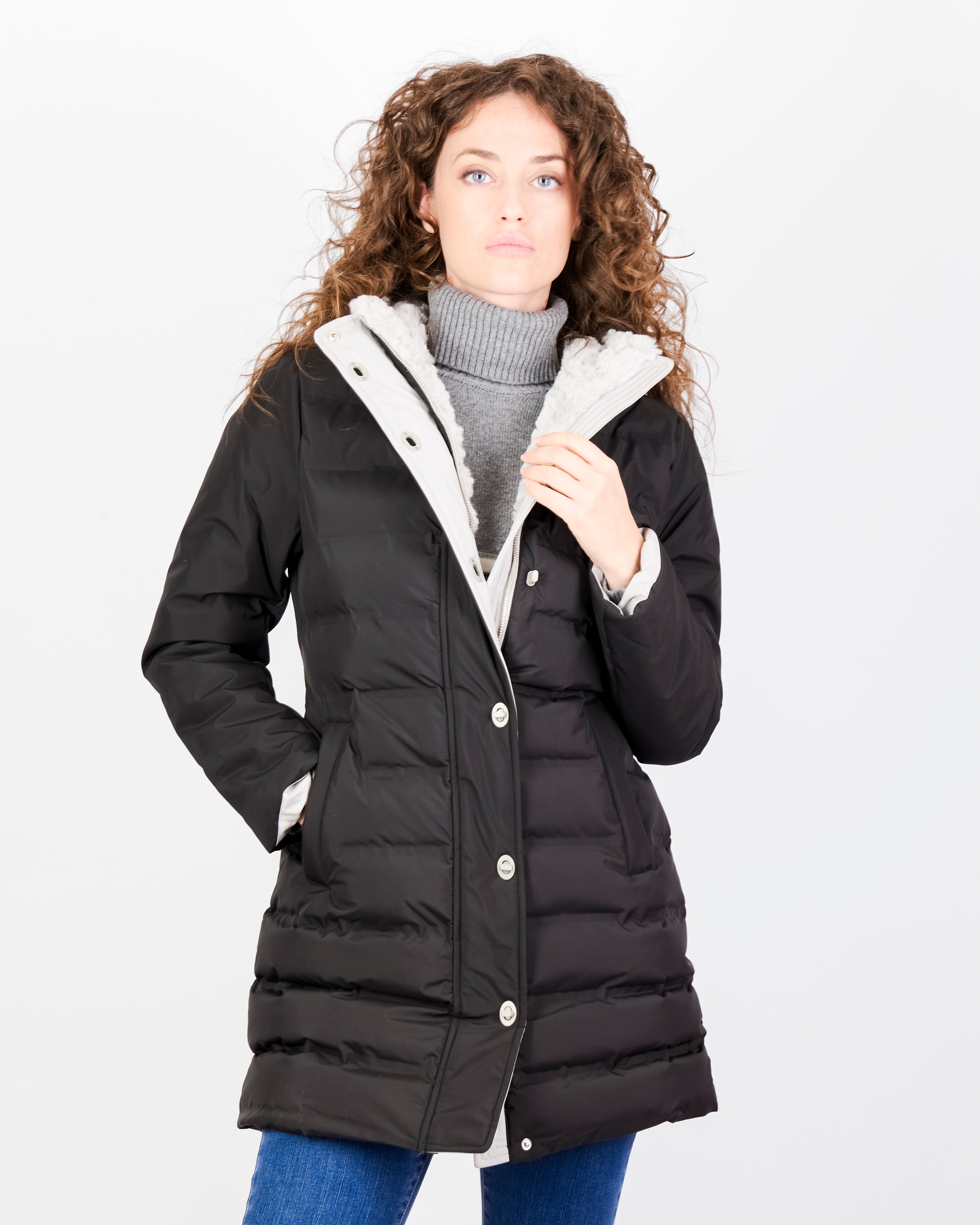 Piumino imbottito eco cappuccio zip bottone ELISA