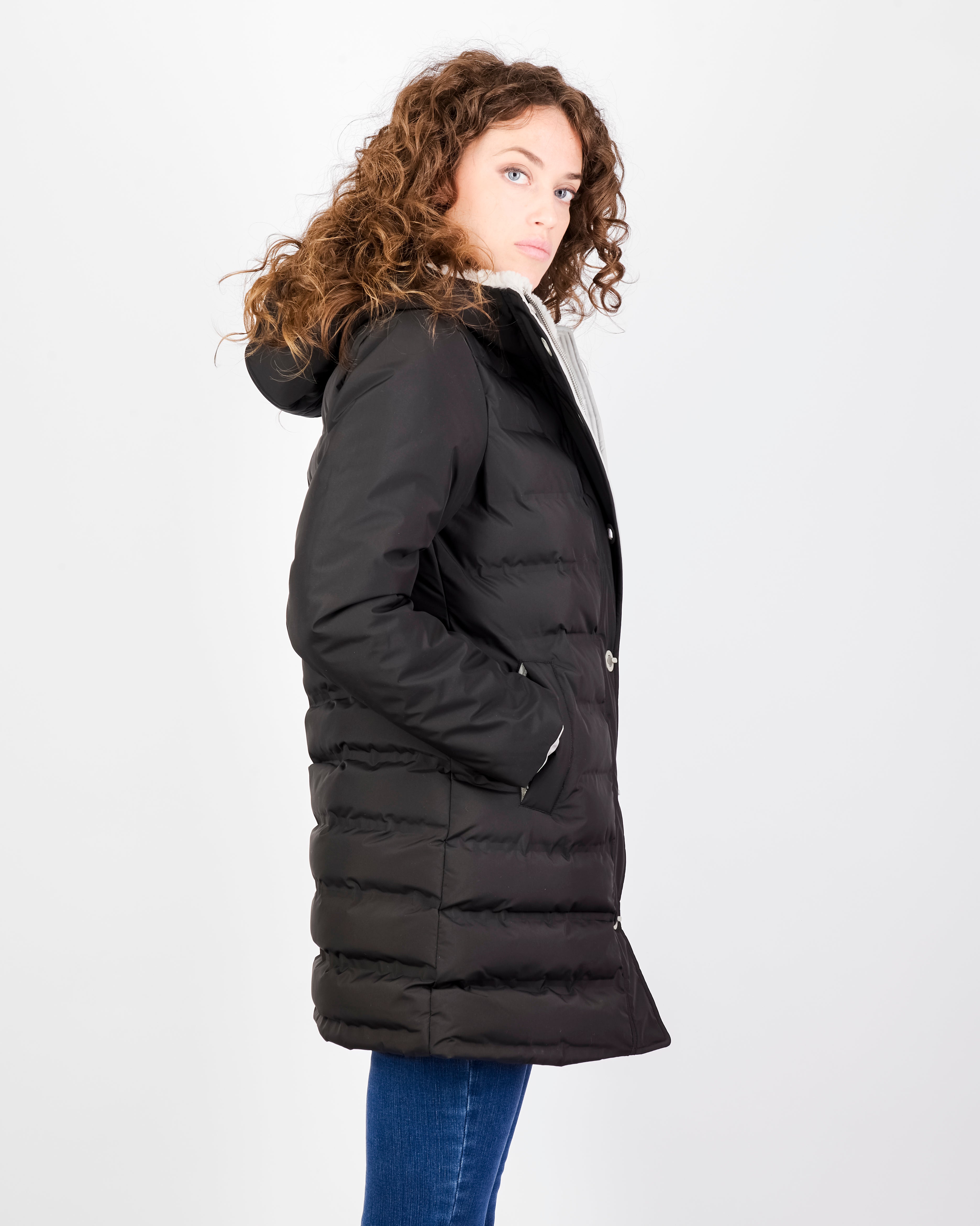 Piumino imbottito eco cappuccio zip bottone ELISA