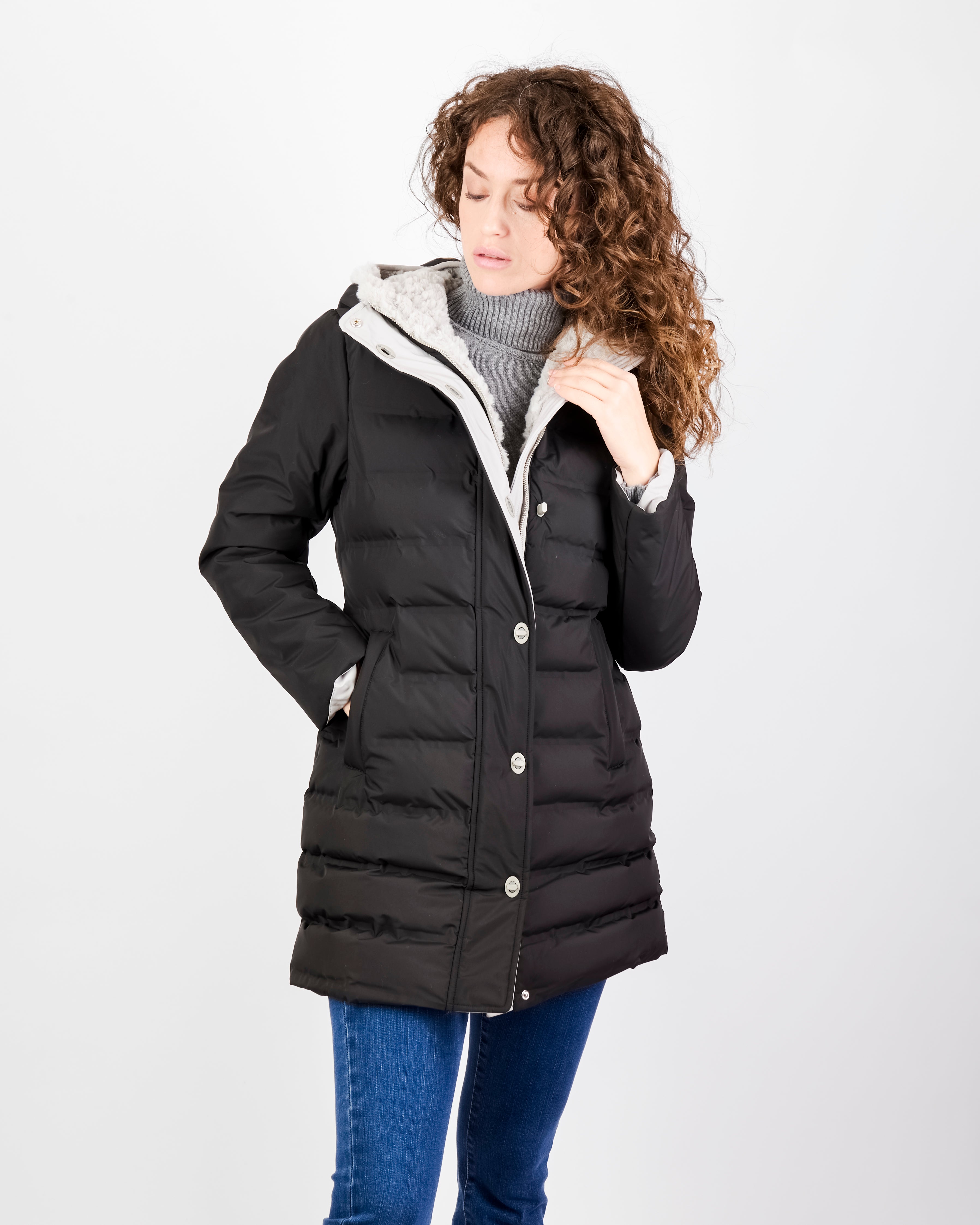 Piumino imbottito eco cappuccio zip bottone ELISA