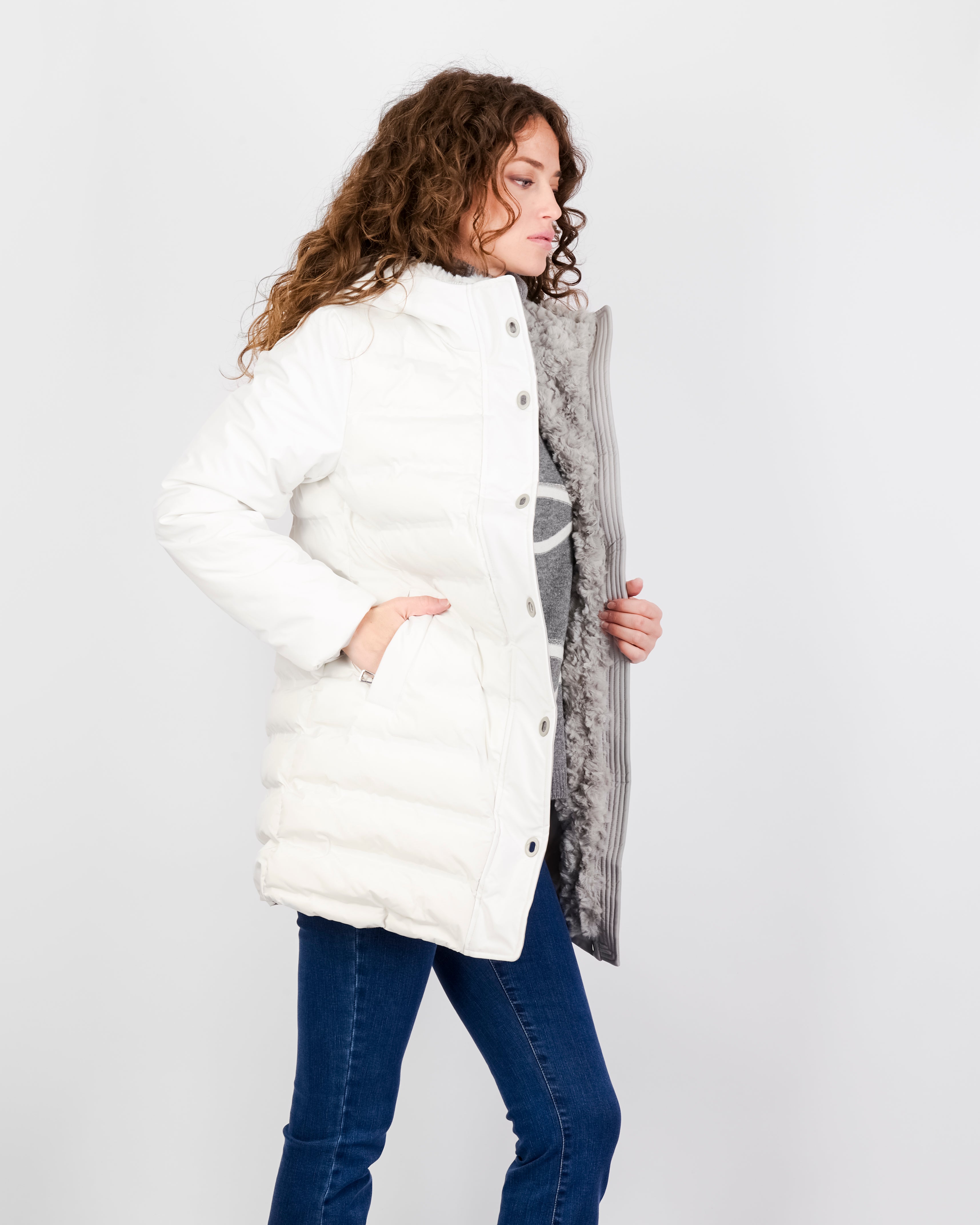 Piumino imbottito eco cappuccio zip bottone ELISA