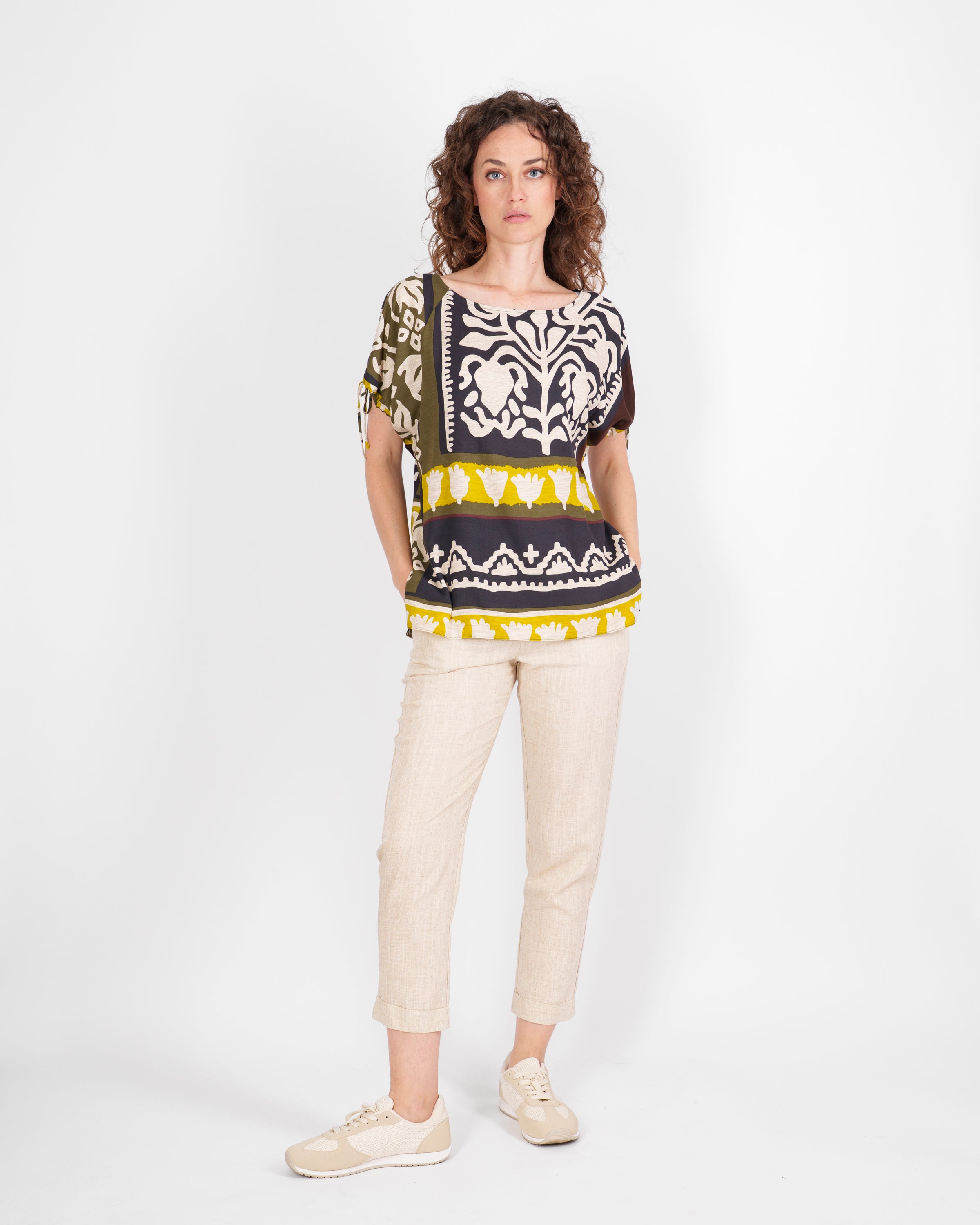 Pantalone in Lino e Viscosa con risvolto 1012/48