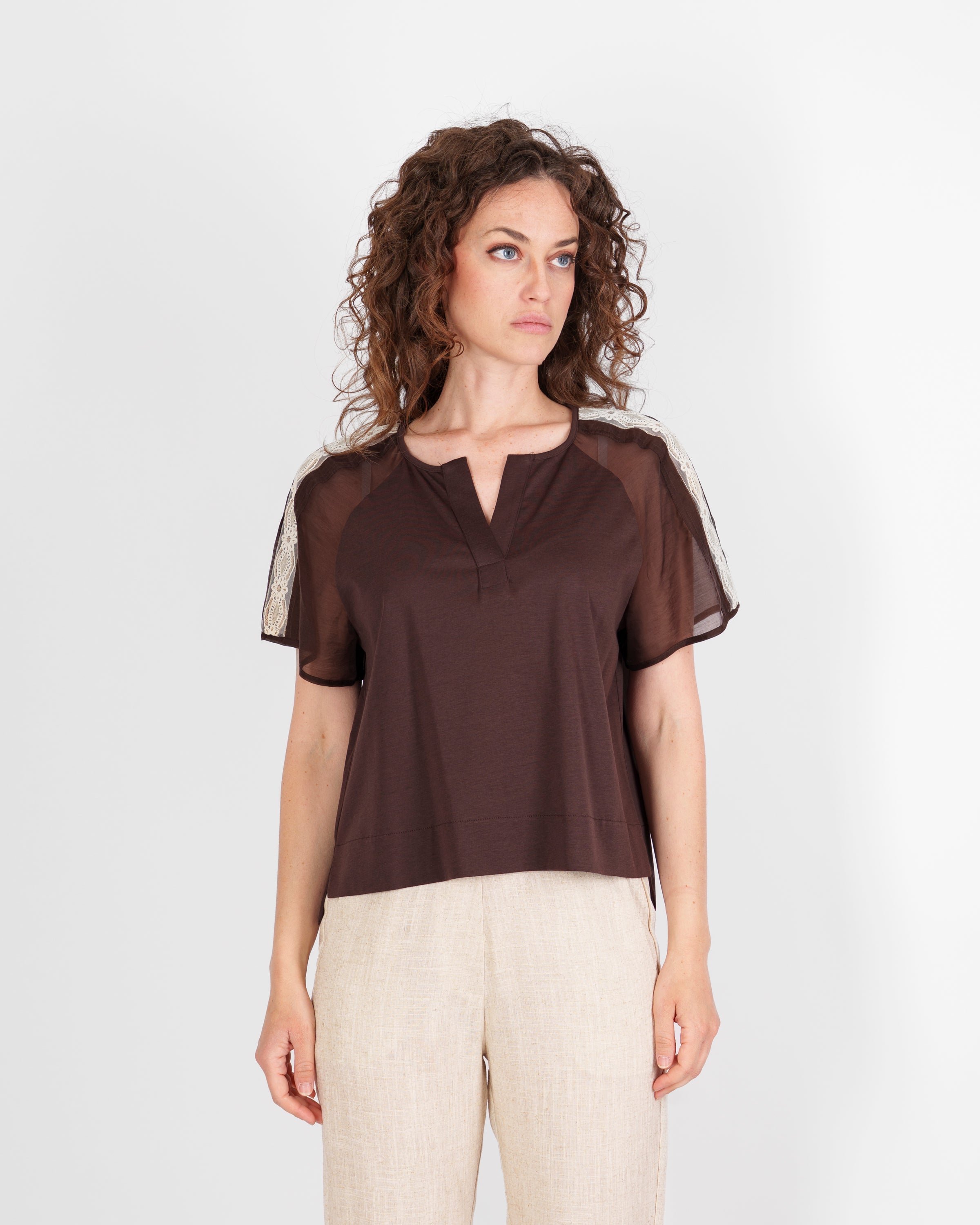 Blusa con passamaneria chiffon CILIEGIO