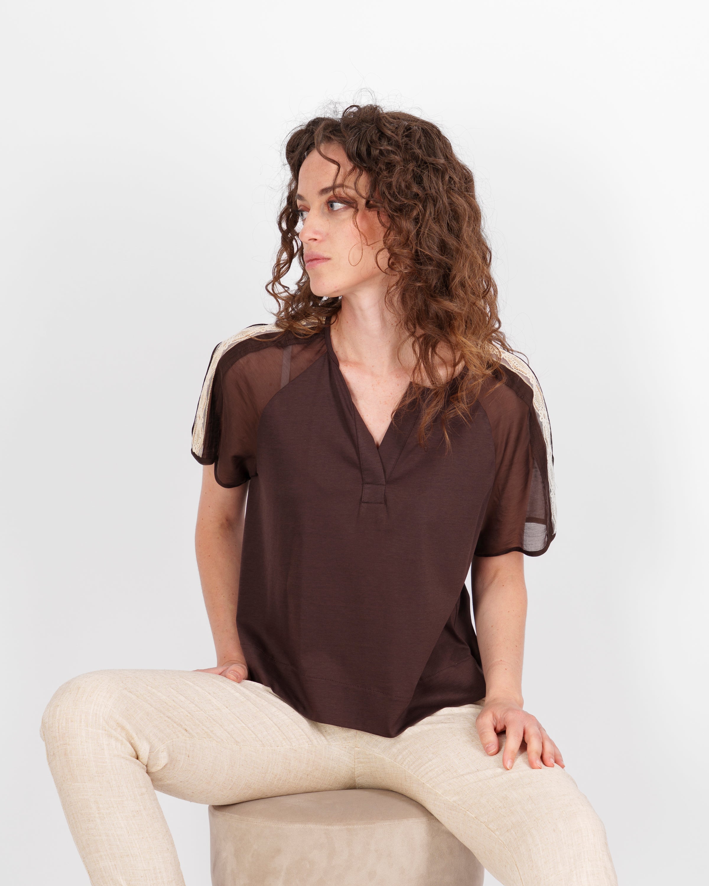 Blusa con passamaneria chiffon CILIEGIO