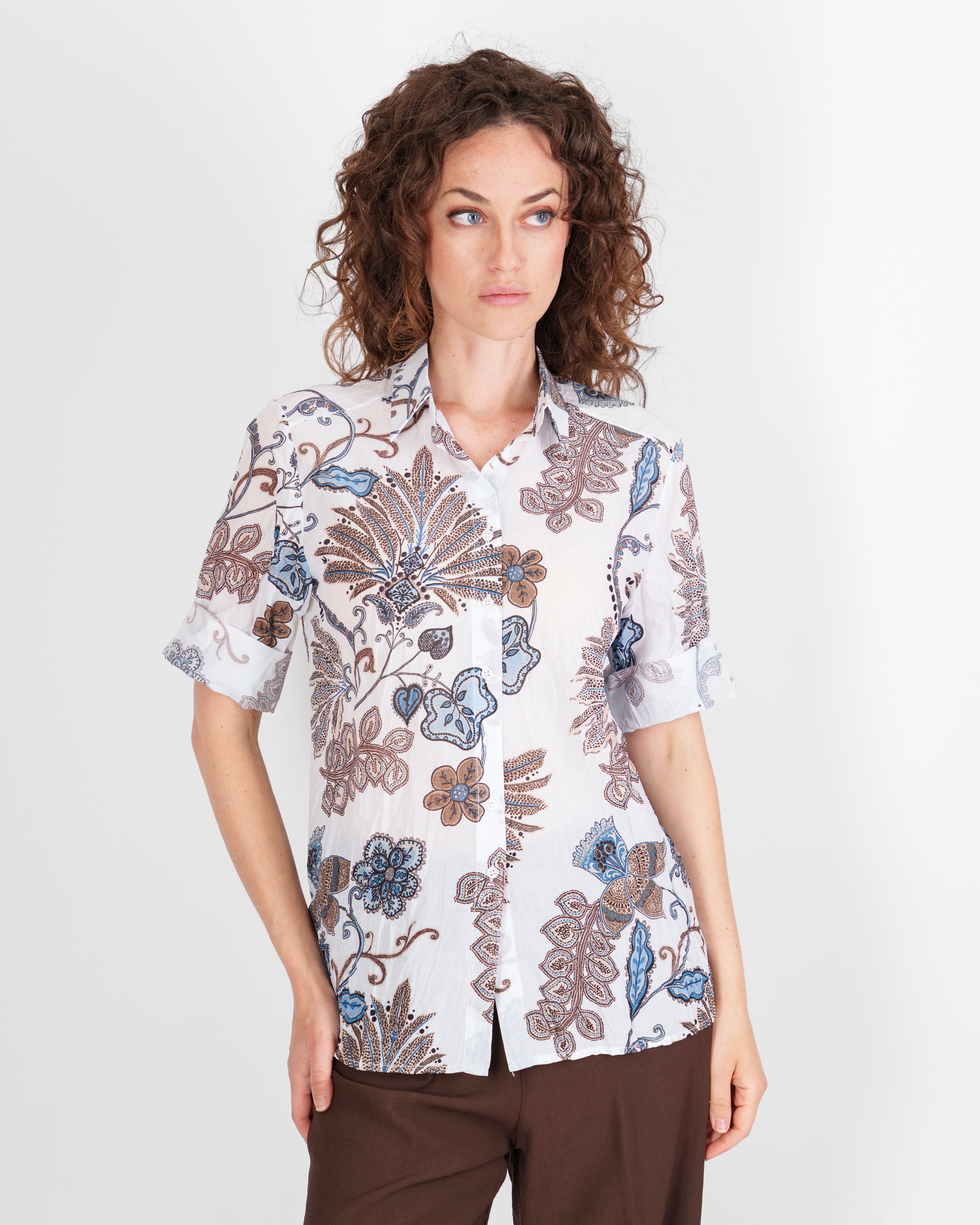 Camicia in mussola di cotone fantasia BV26-111