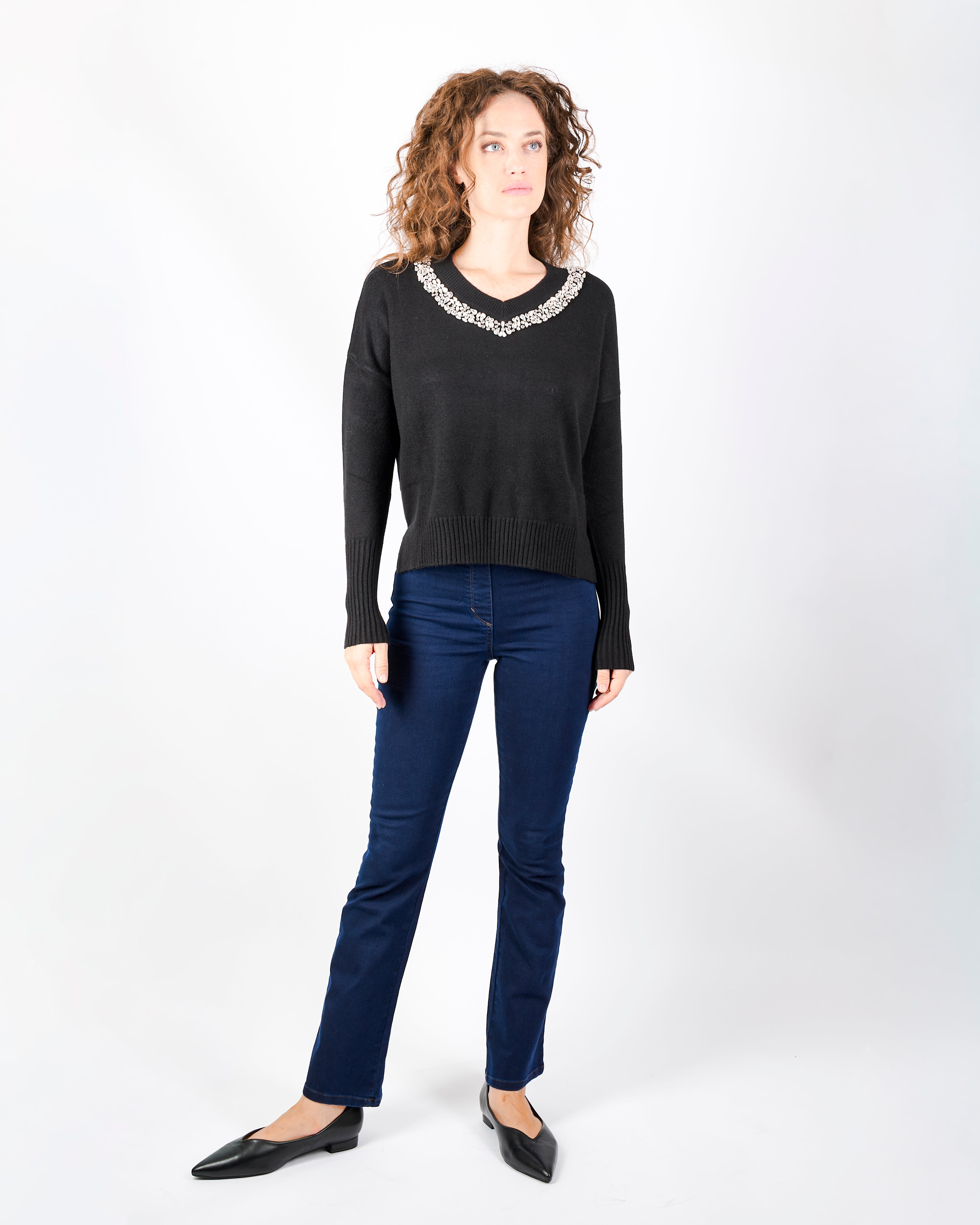 Maglia box gioiello collo e spacchi fondo W3076