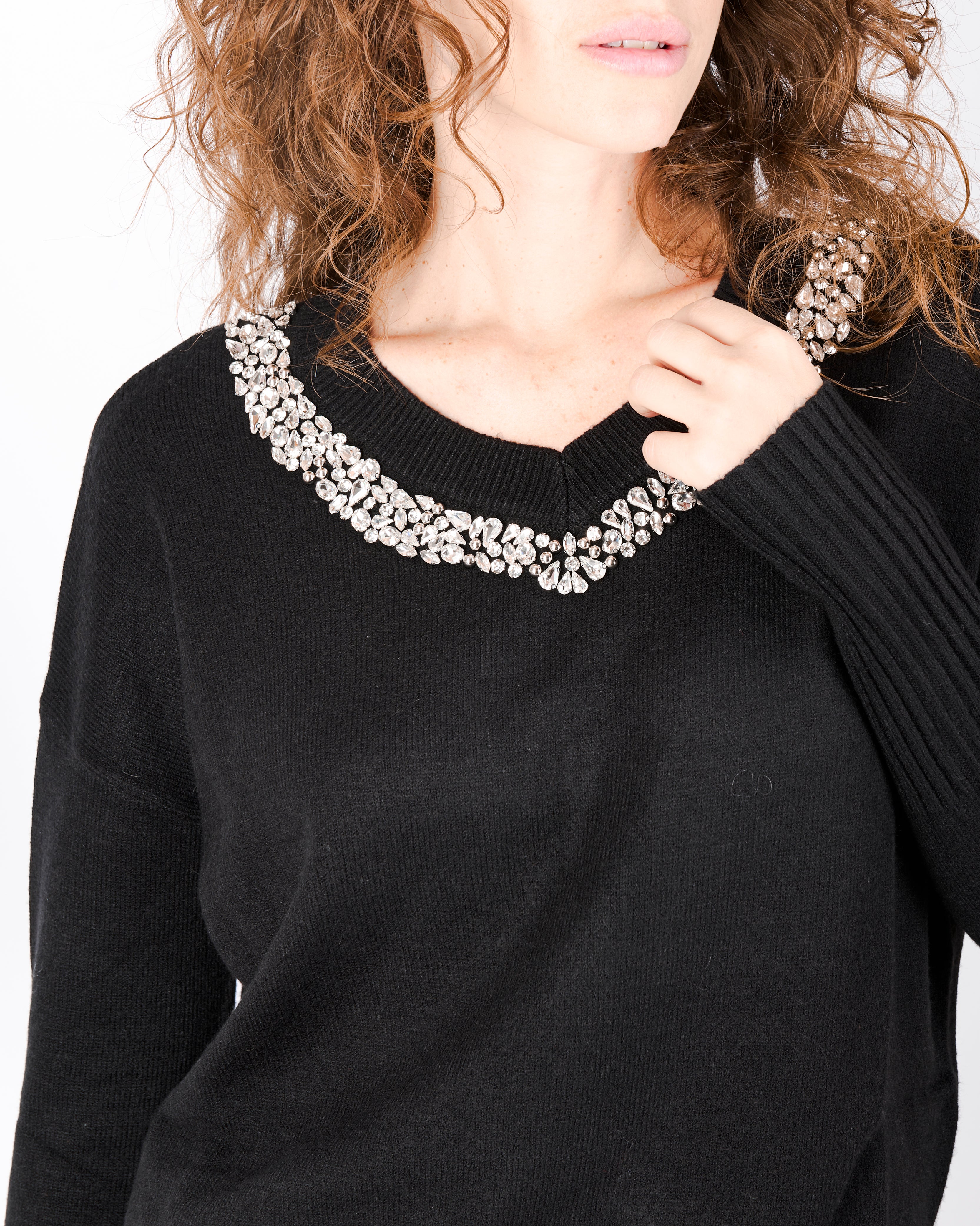 Maglia box gioiello collo e spacchi fondo W3076