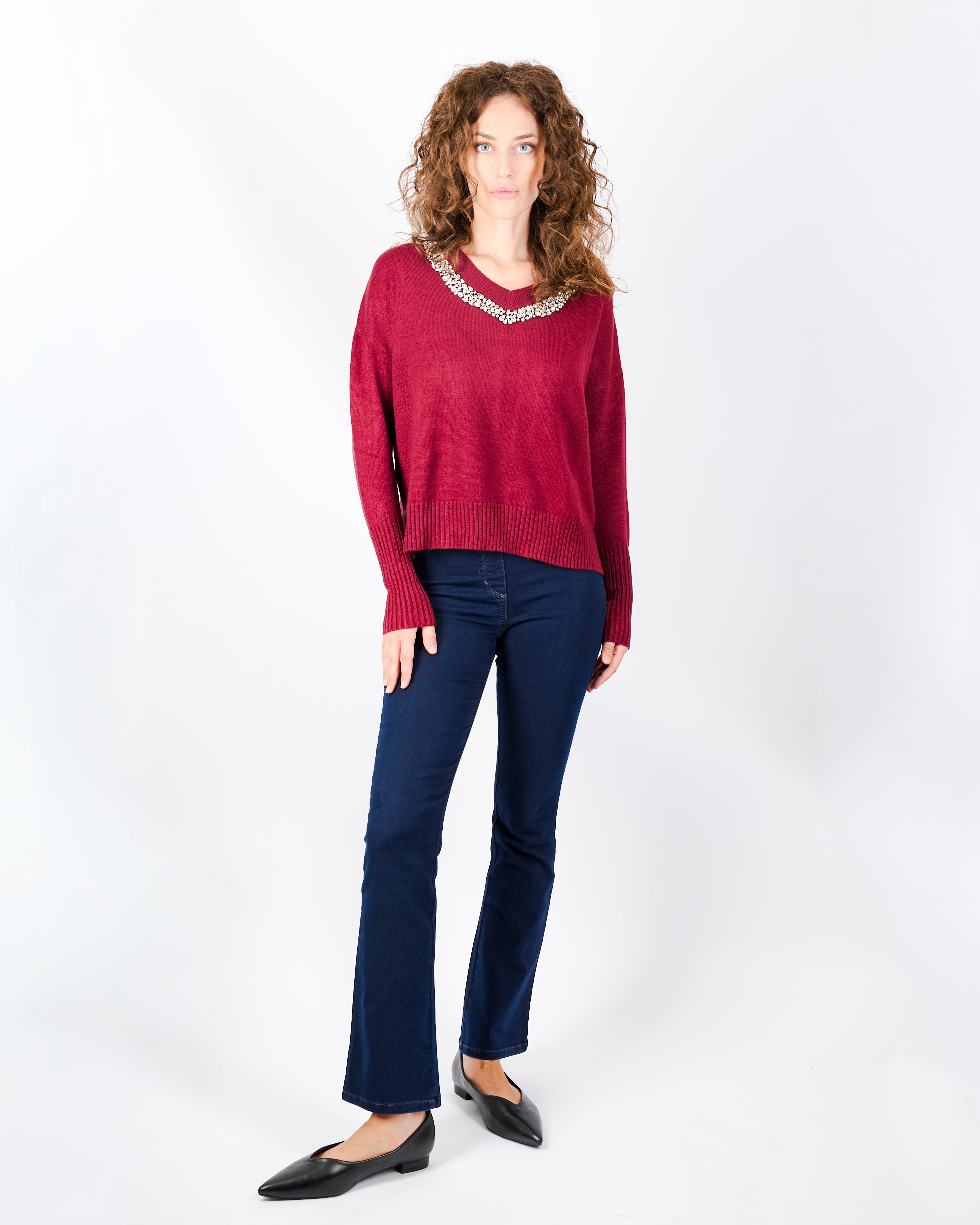 Maglia box gioiello collo e spacchi fondo W3076