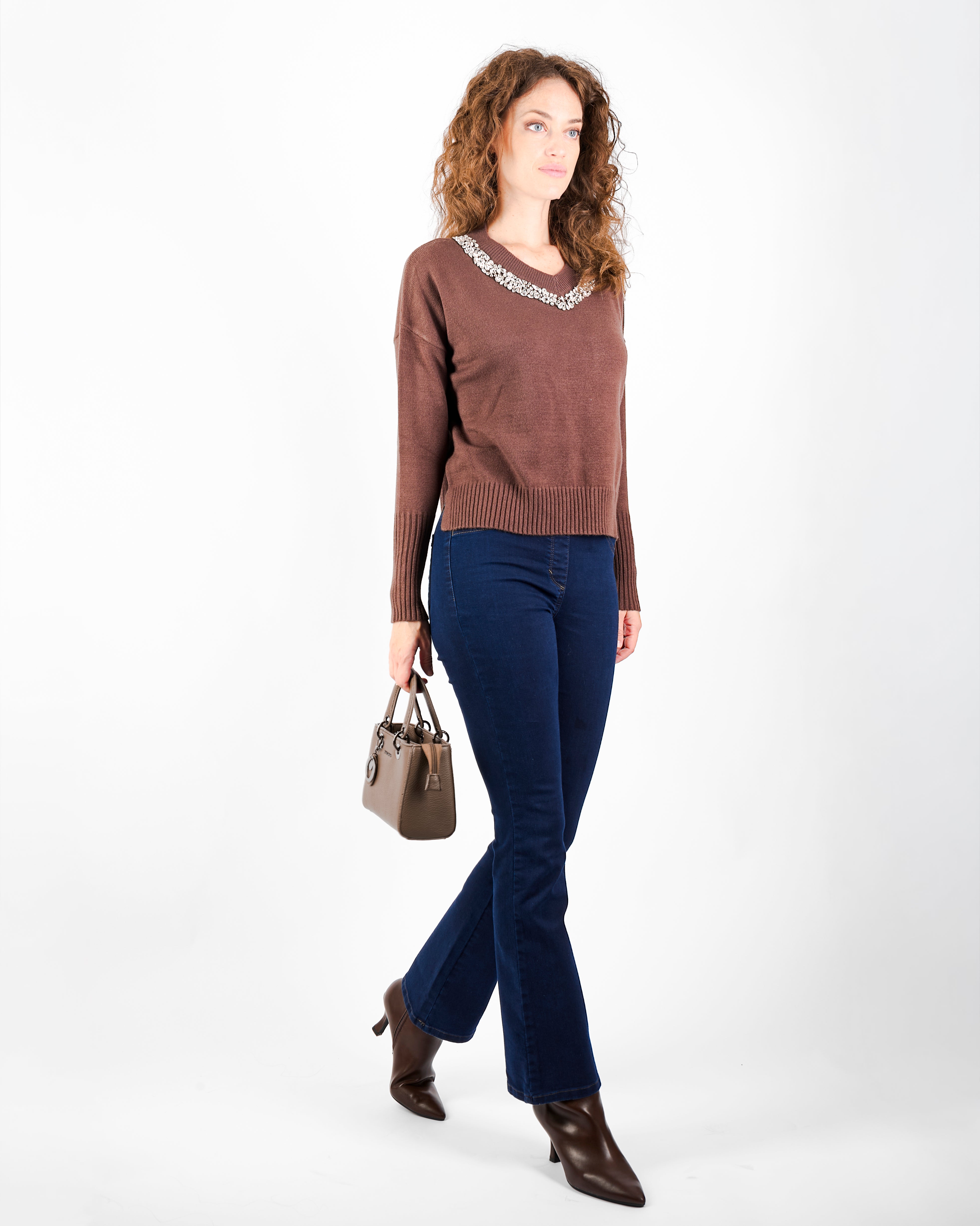 Maglia box gioiello collo e spacchi fondo W3076