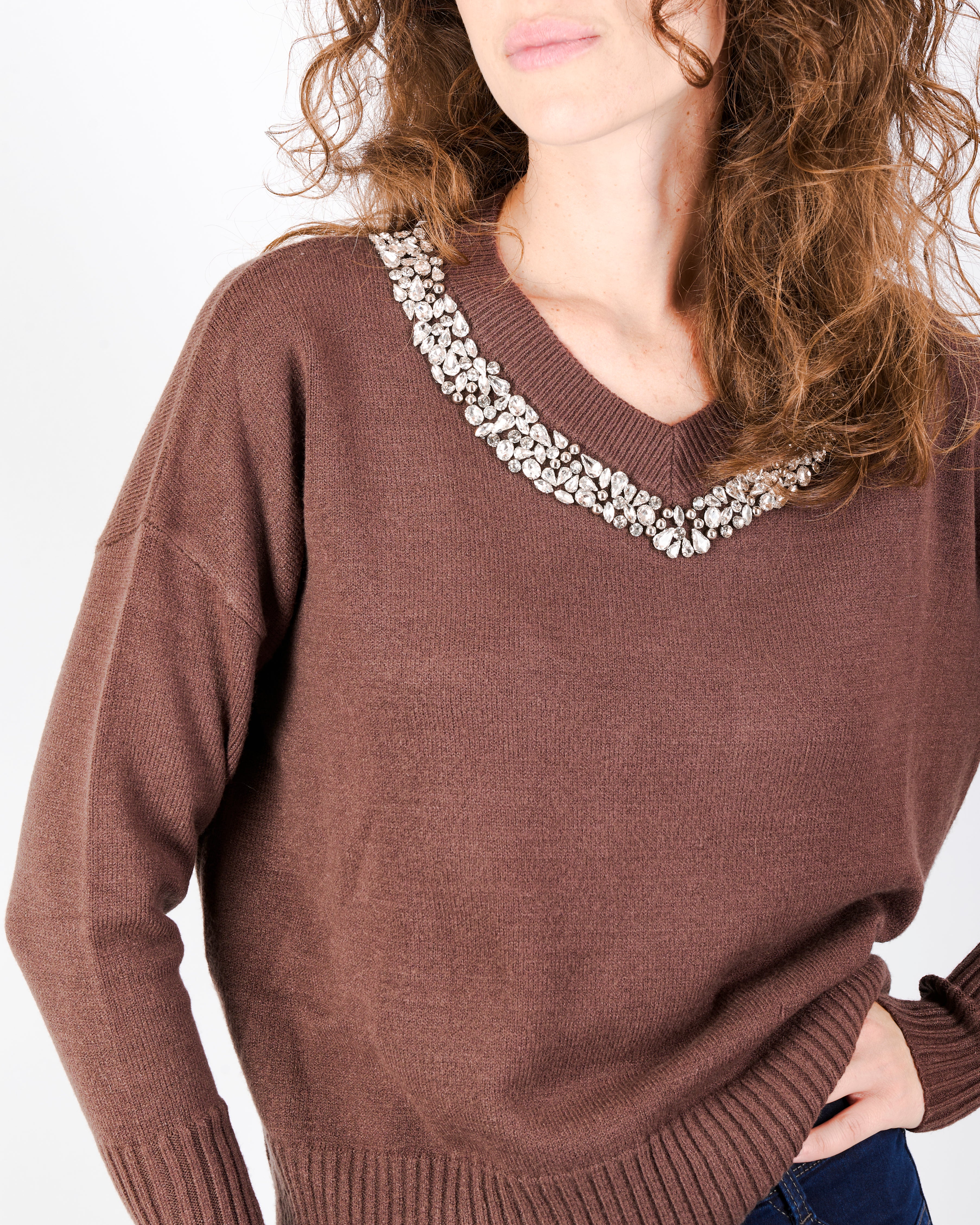 Maglia box gioiello collo e spacchi fondo W3076