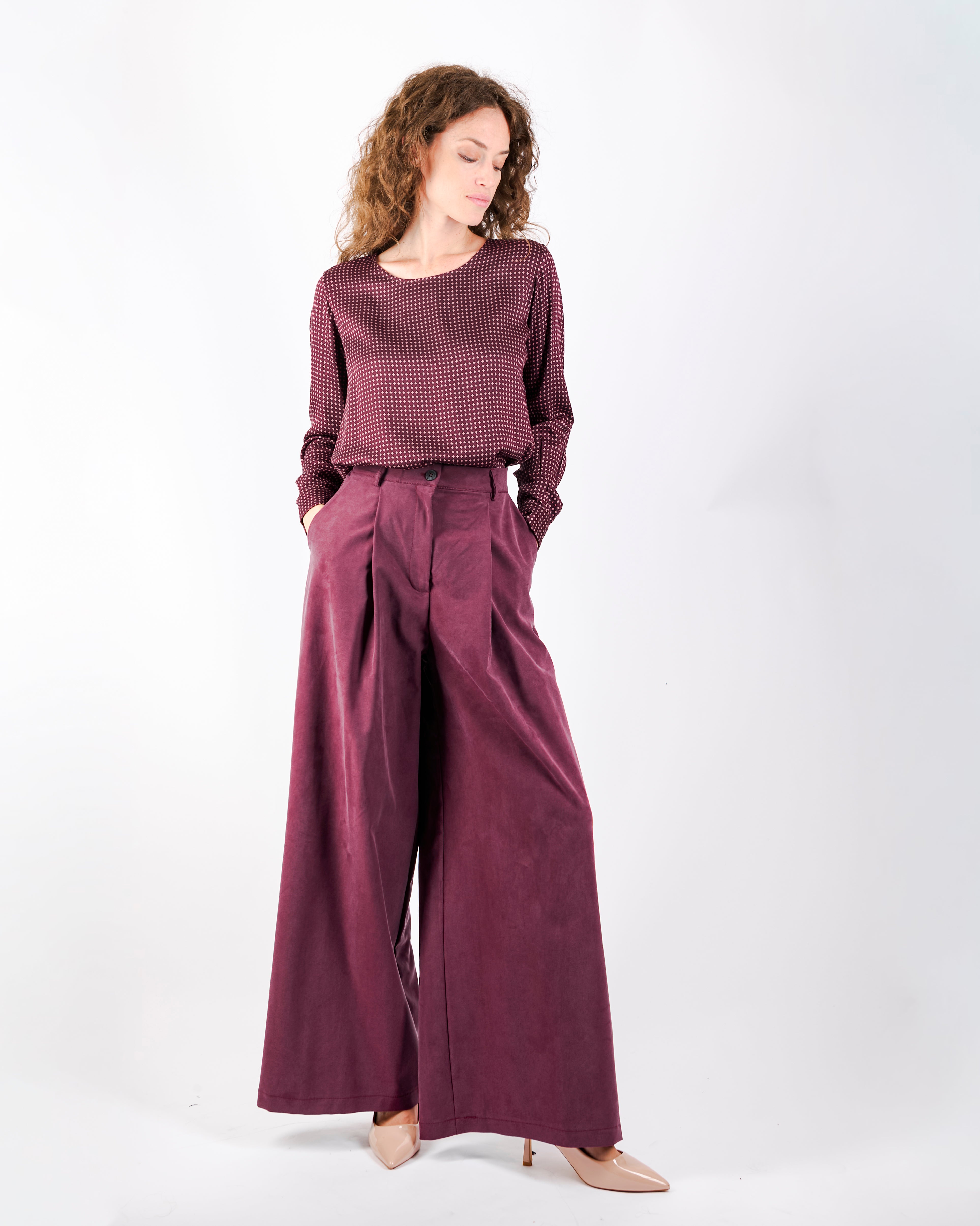 Pantalone con pence palazzo cupro soft PA 778