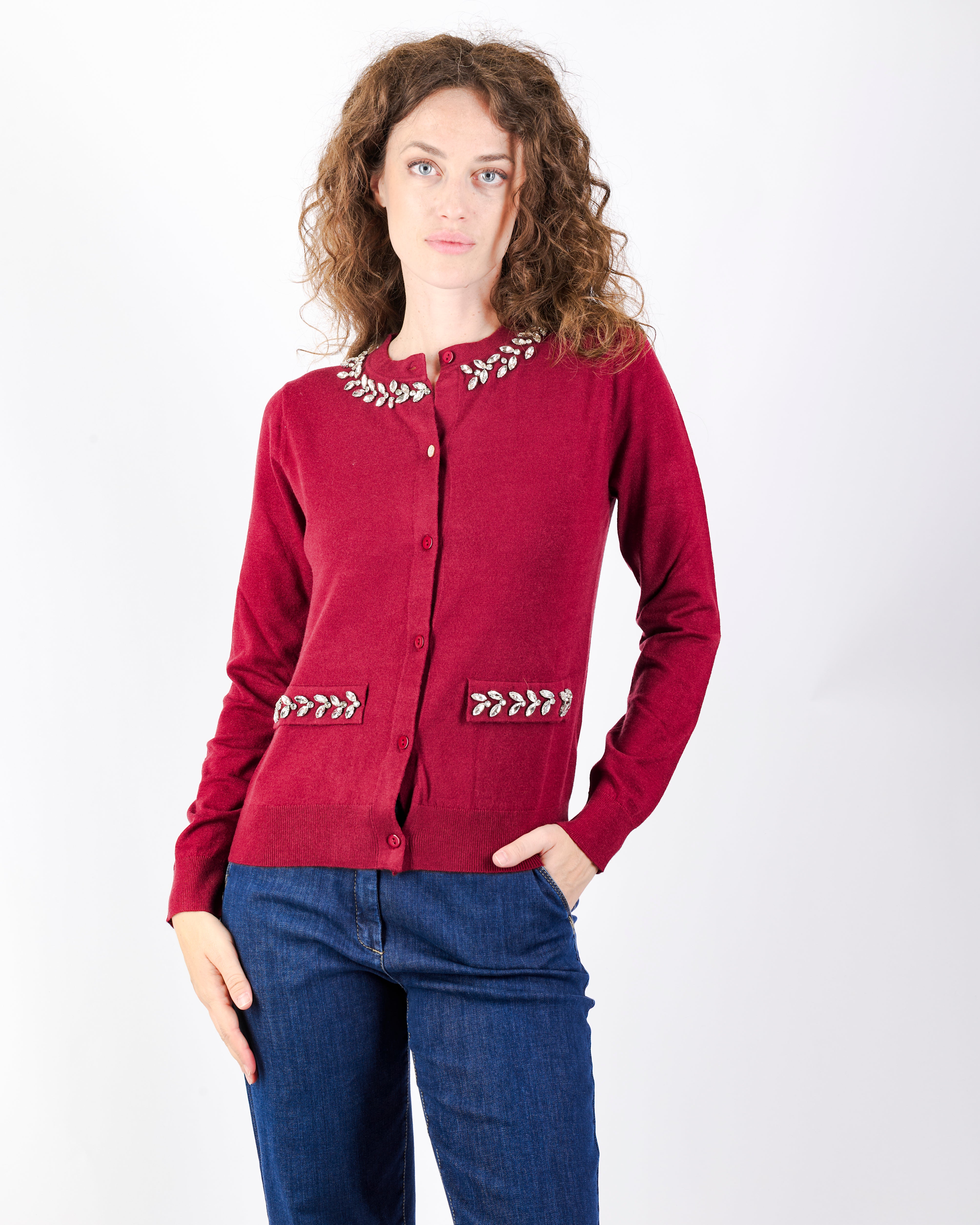 Maglia Chanel leggera strass collo e tasche W3055