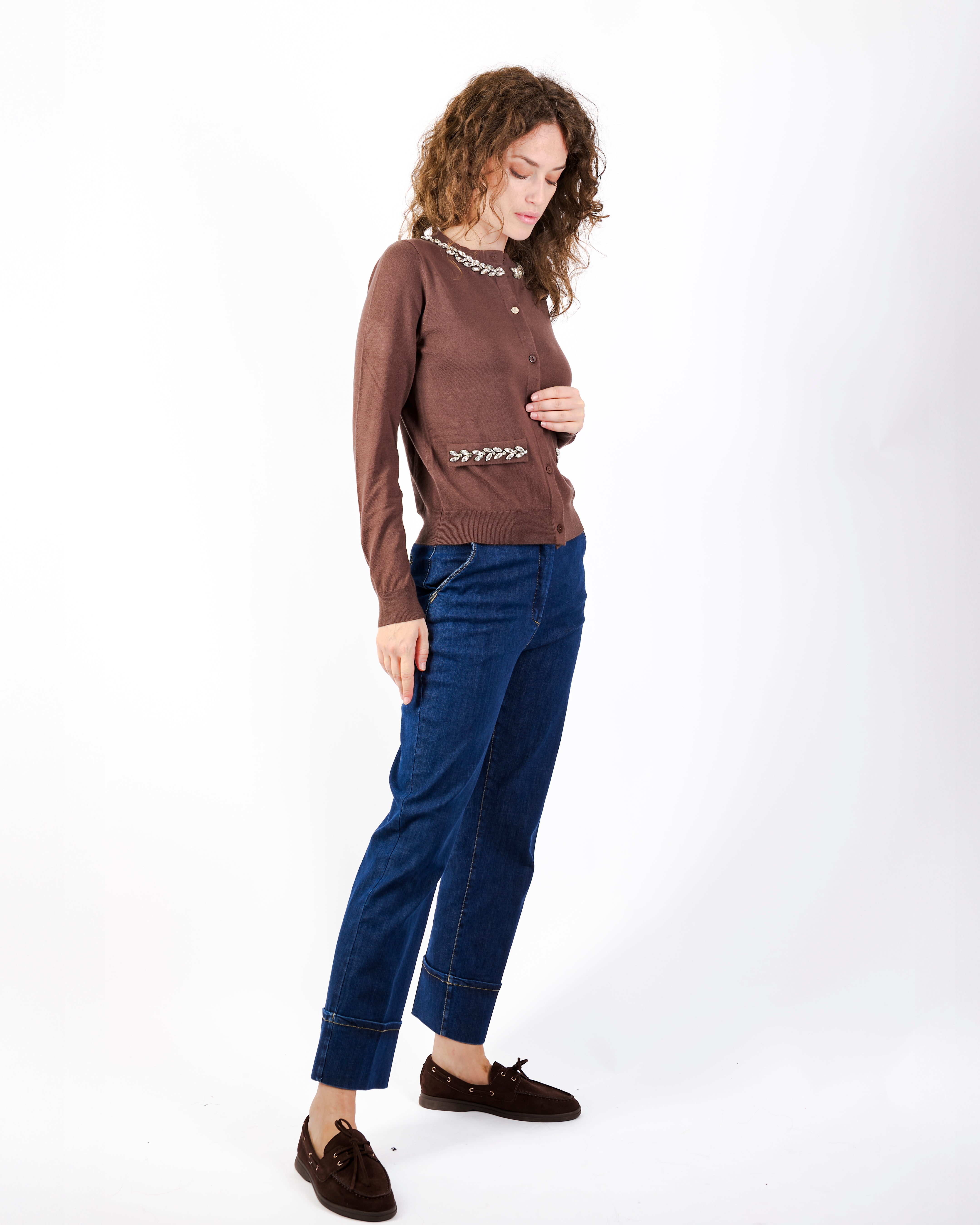 Maglia Chanel leggera strass collo e tasche W3055