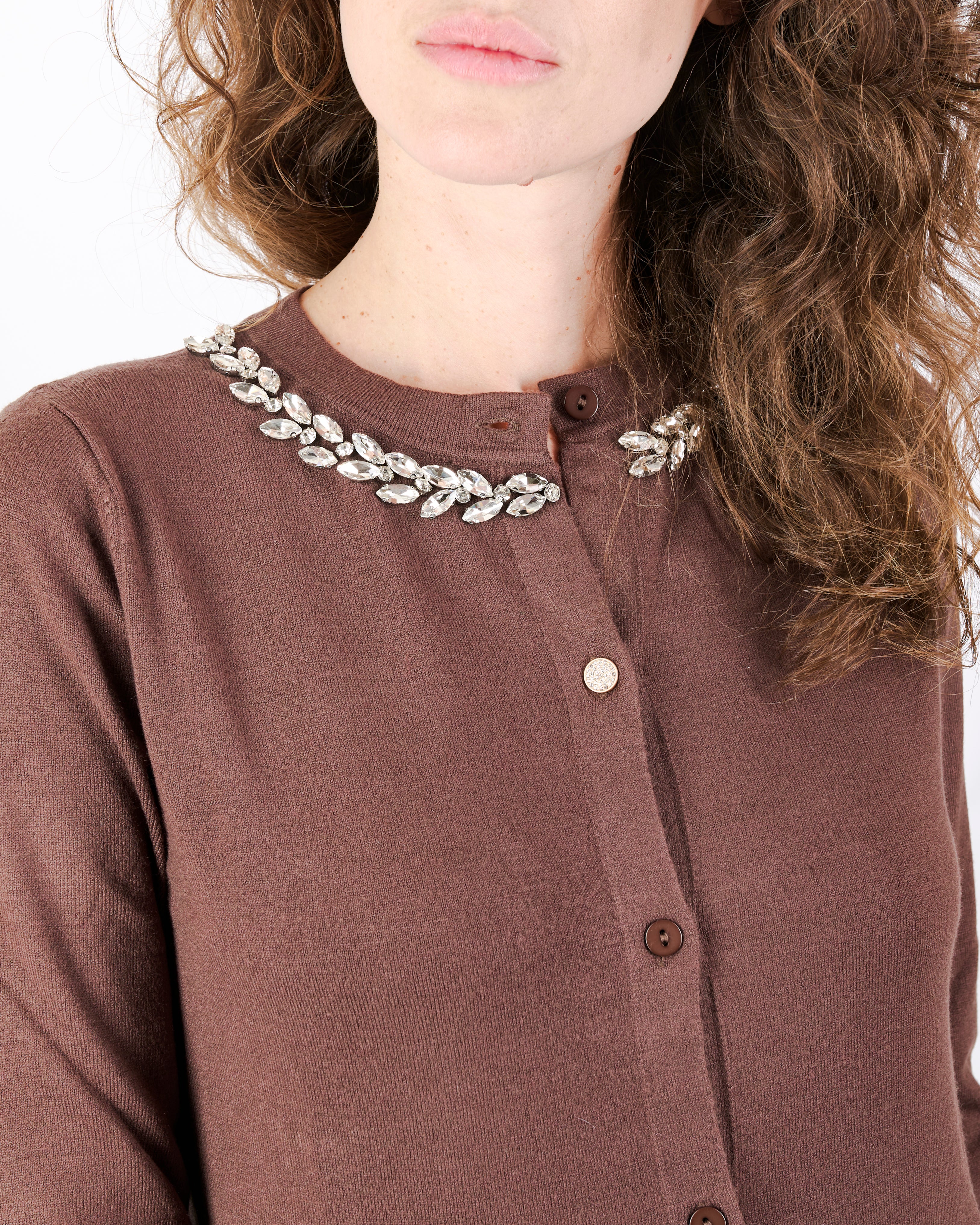 Maglia Chanel leggera strass collo e tasche W3055