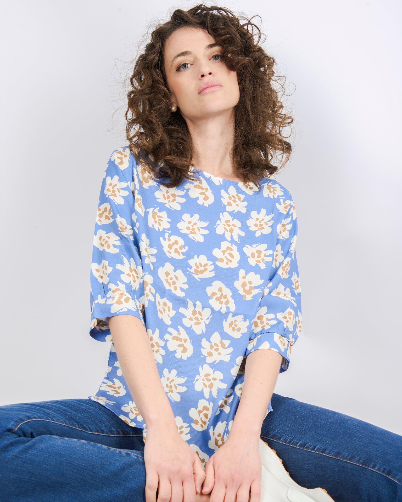 Maglia 3/4 viscosa fiori SIL145