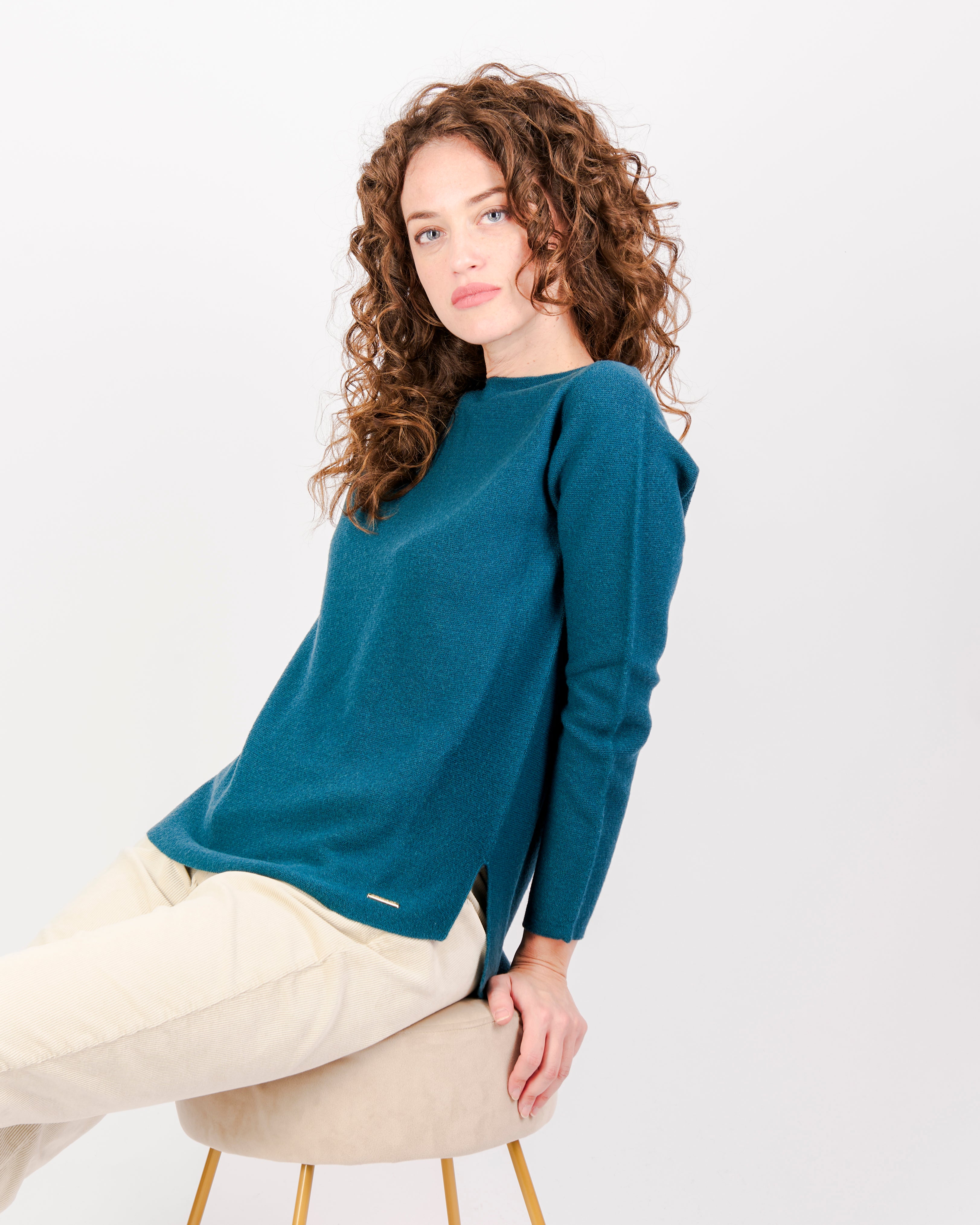 Maglia girocollo pura lana links spacchi 25Z 1081