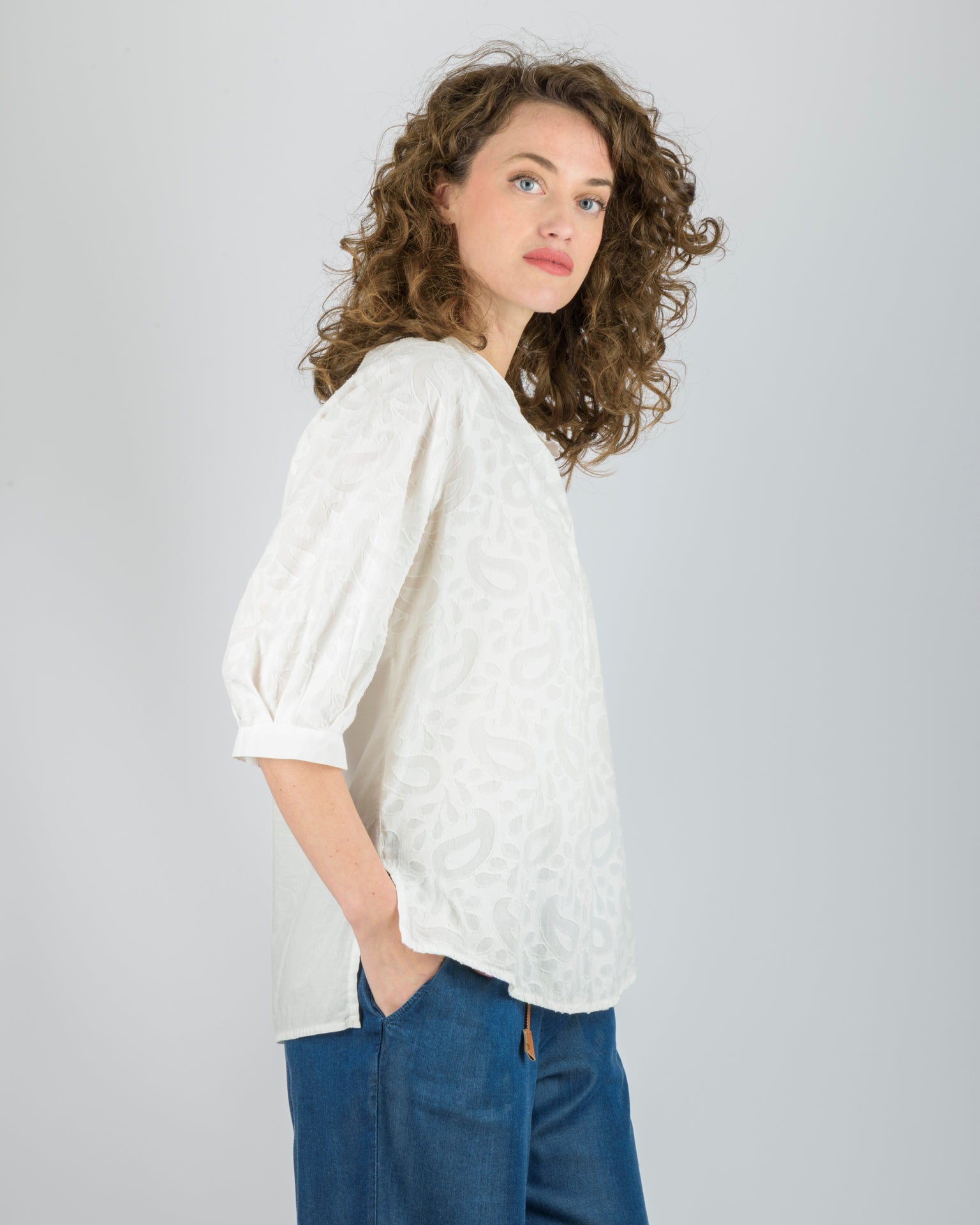 Casacca collo coreana cotone devorato 439576