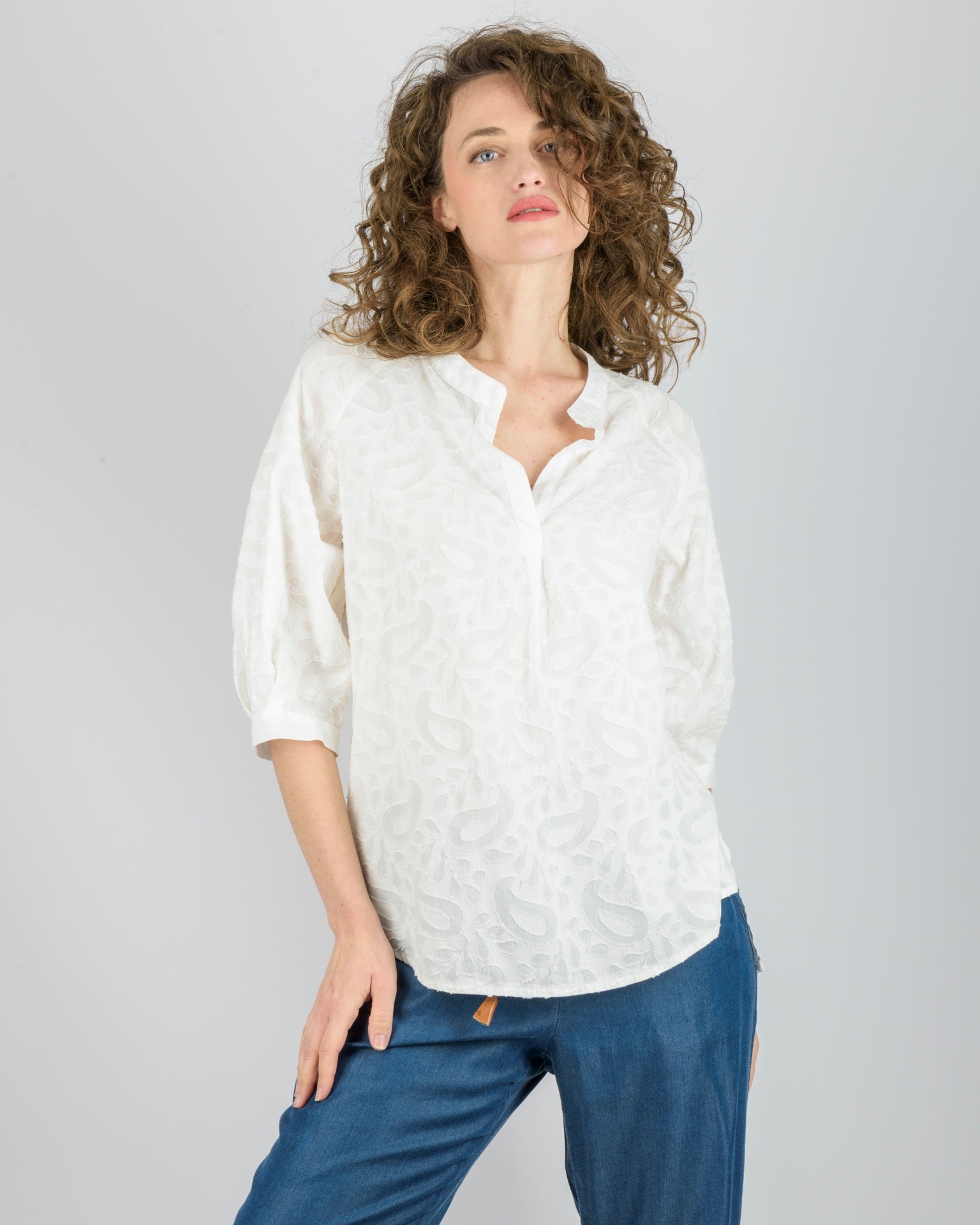 Casacca collo coreana cotone devorato 439576