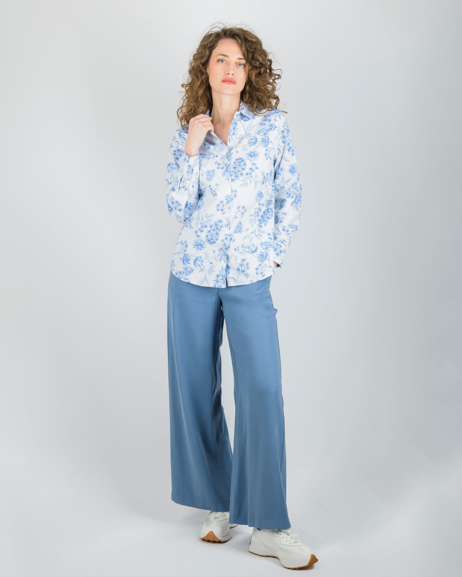 Camicia in cotone riga e fiori 429554