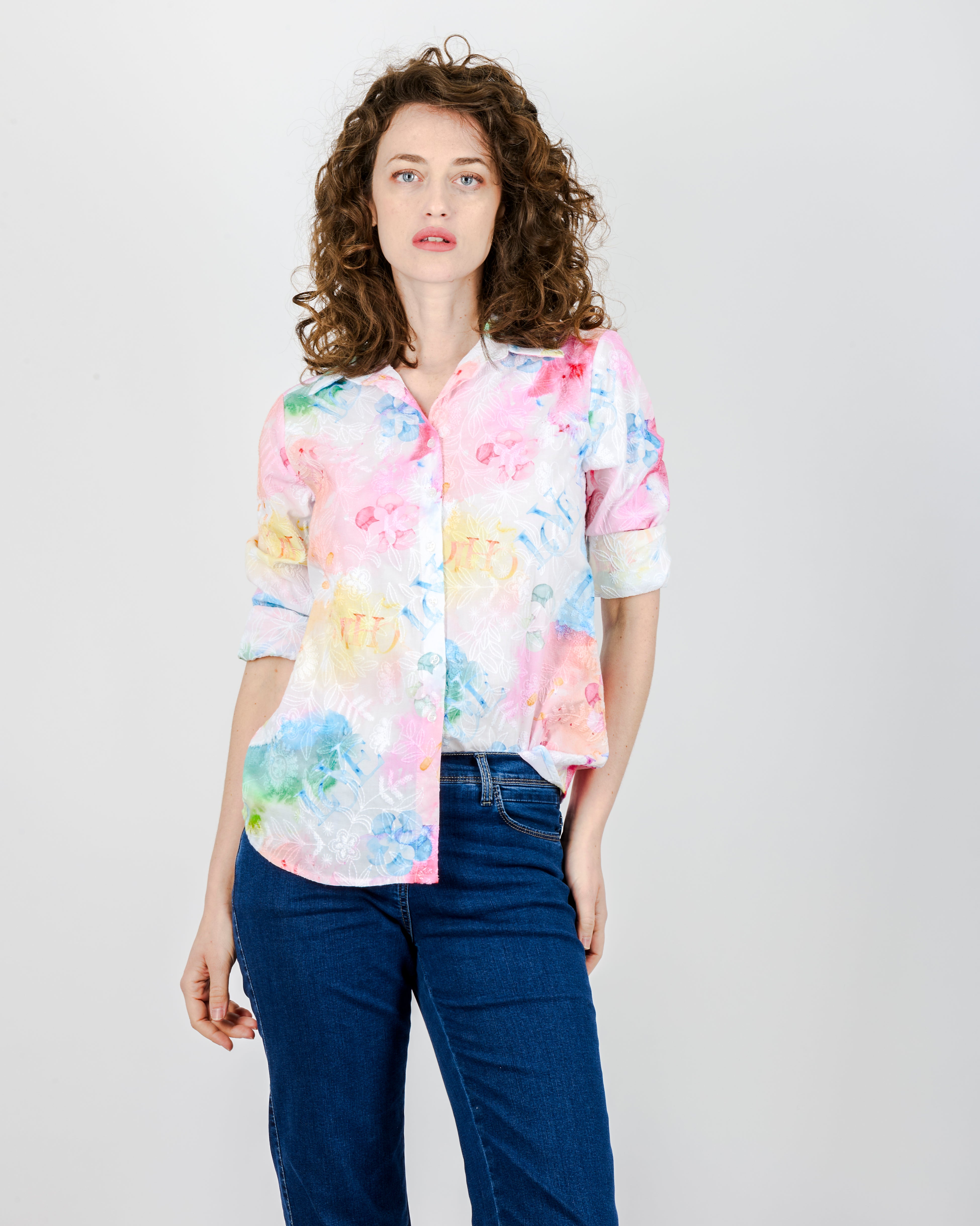 Camicia in cotone fiori e ricamo 25-48