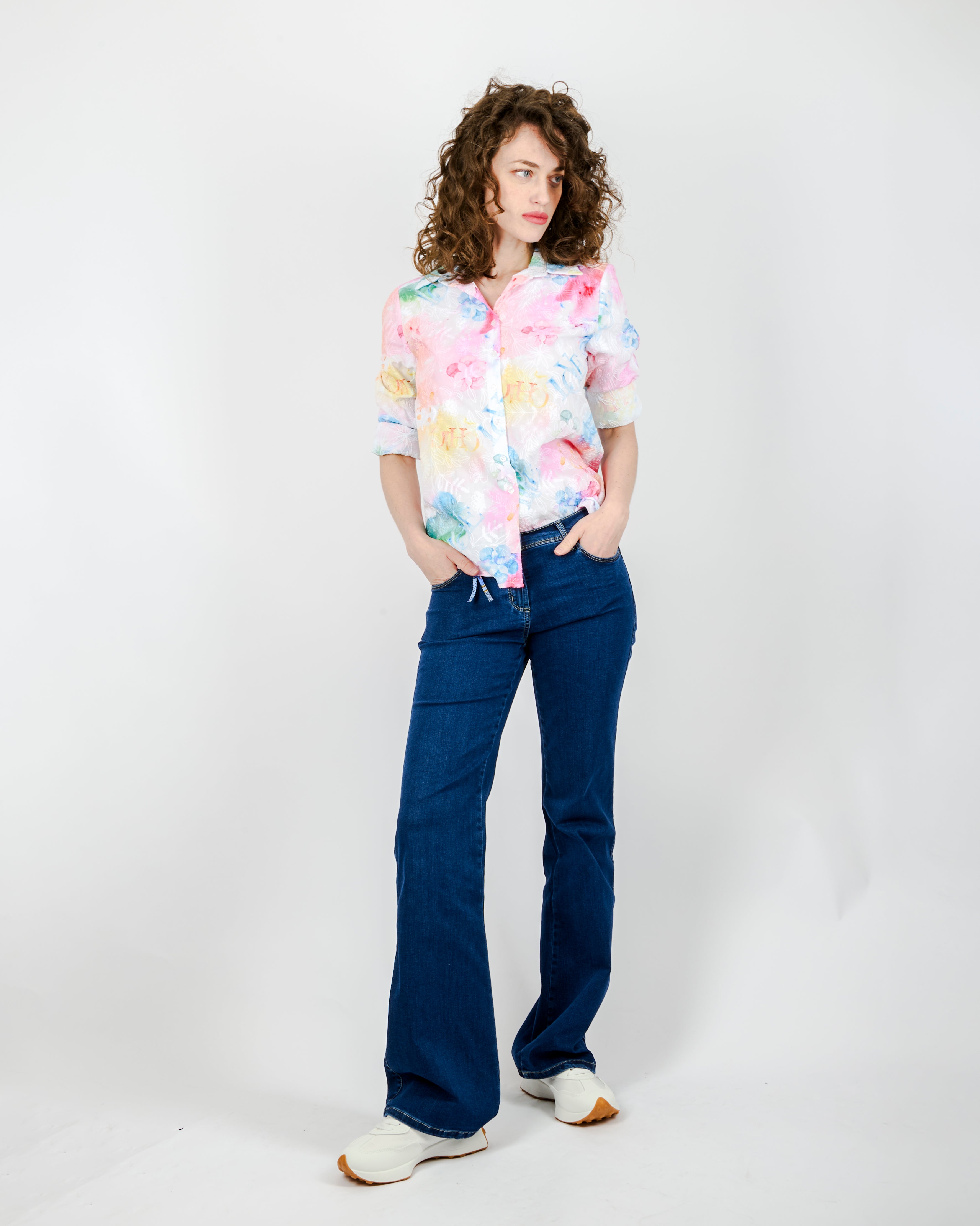 Camicia in cotone fiori e ricamo 25-48