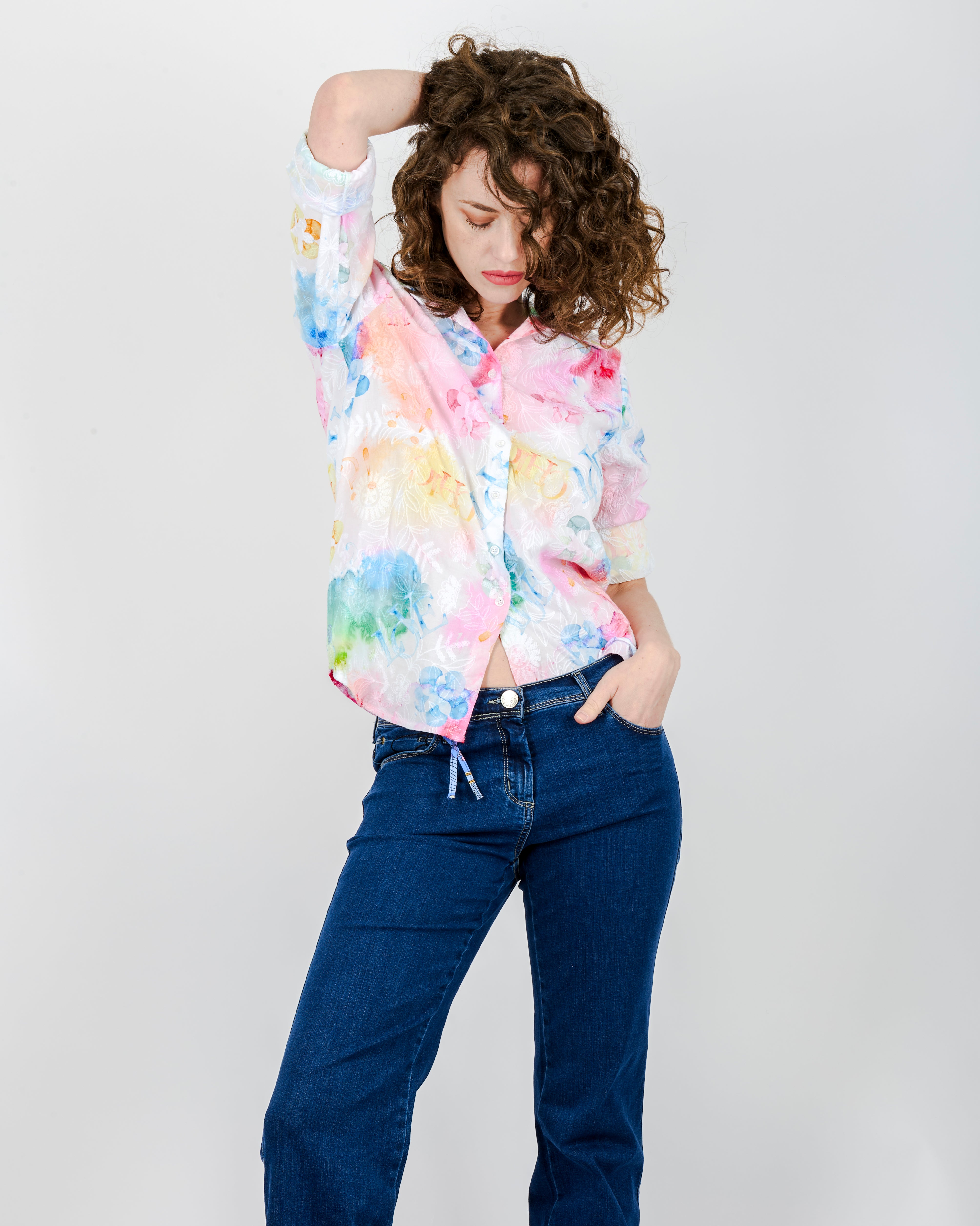 Camicia in cotone fiori e ricamo 25-48