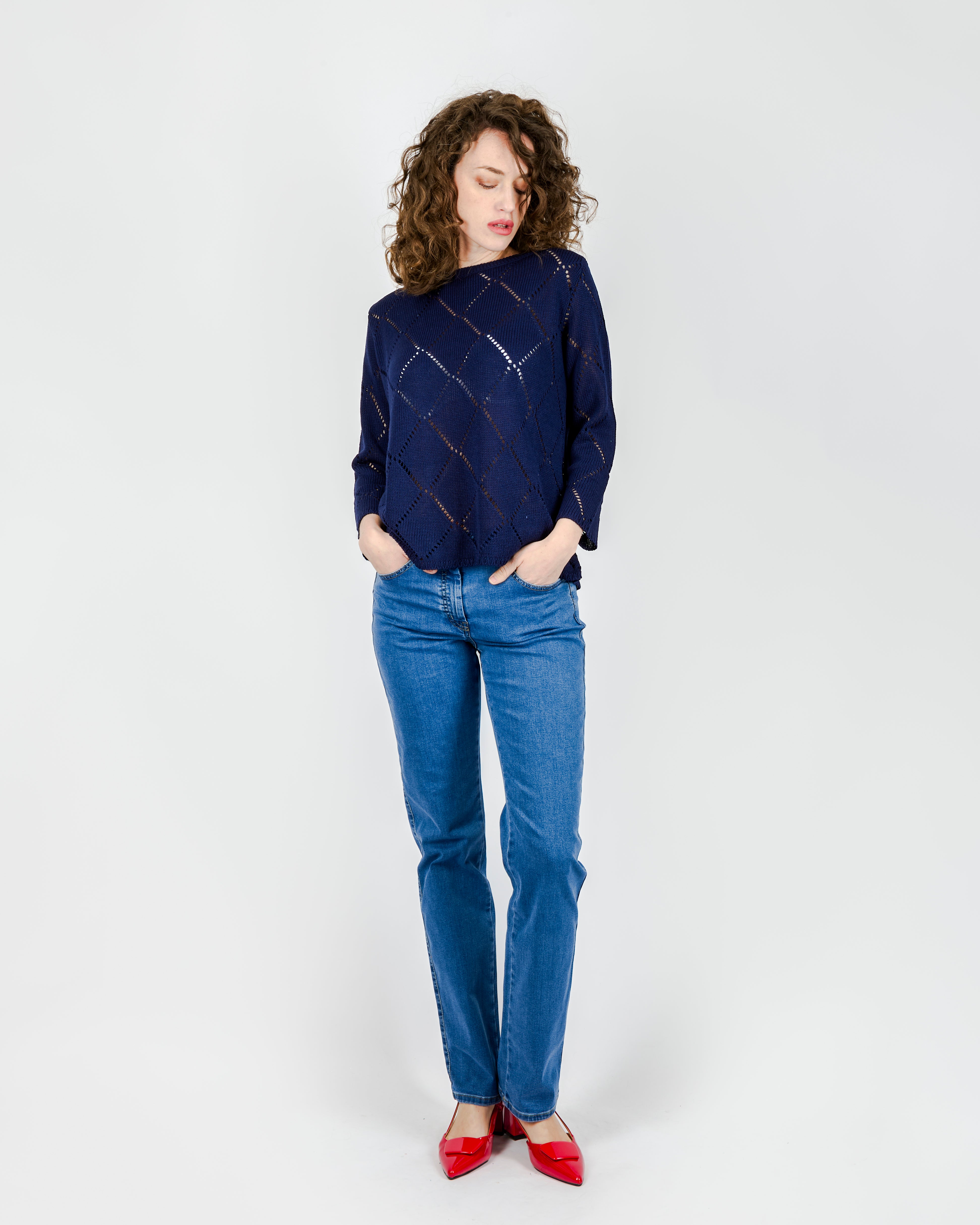 Girocollo cotone rombi traforati 1743