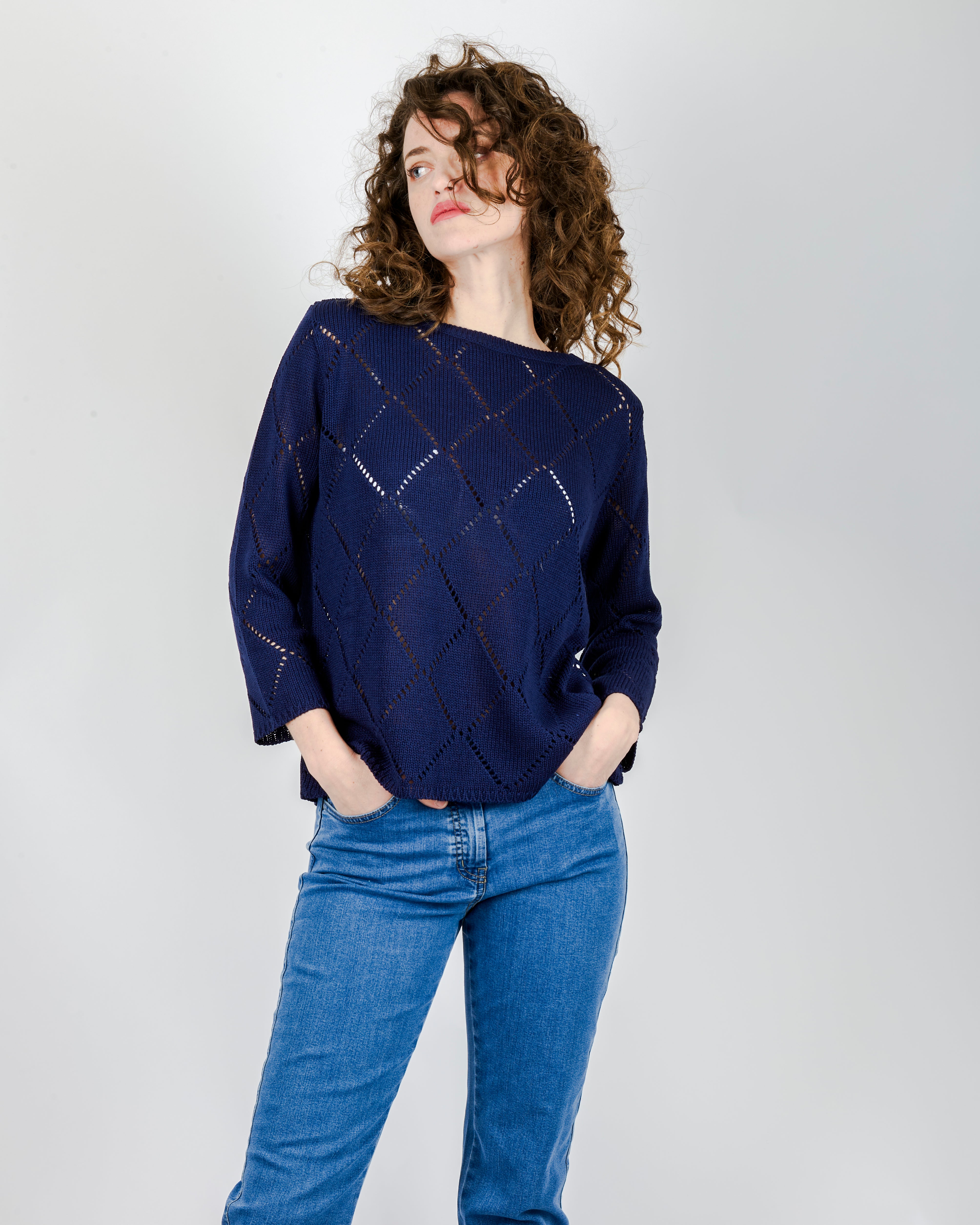 Girocollo cotone rombi traforati 1743