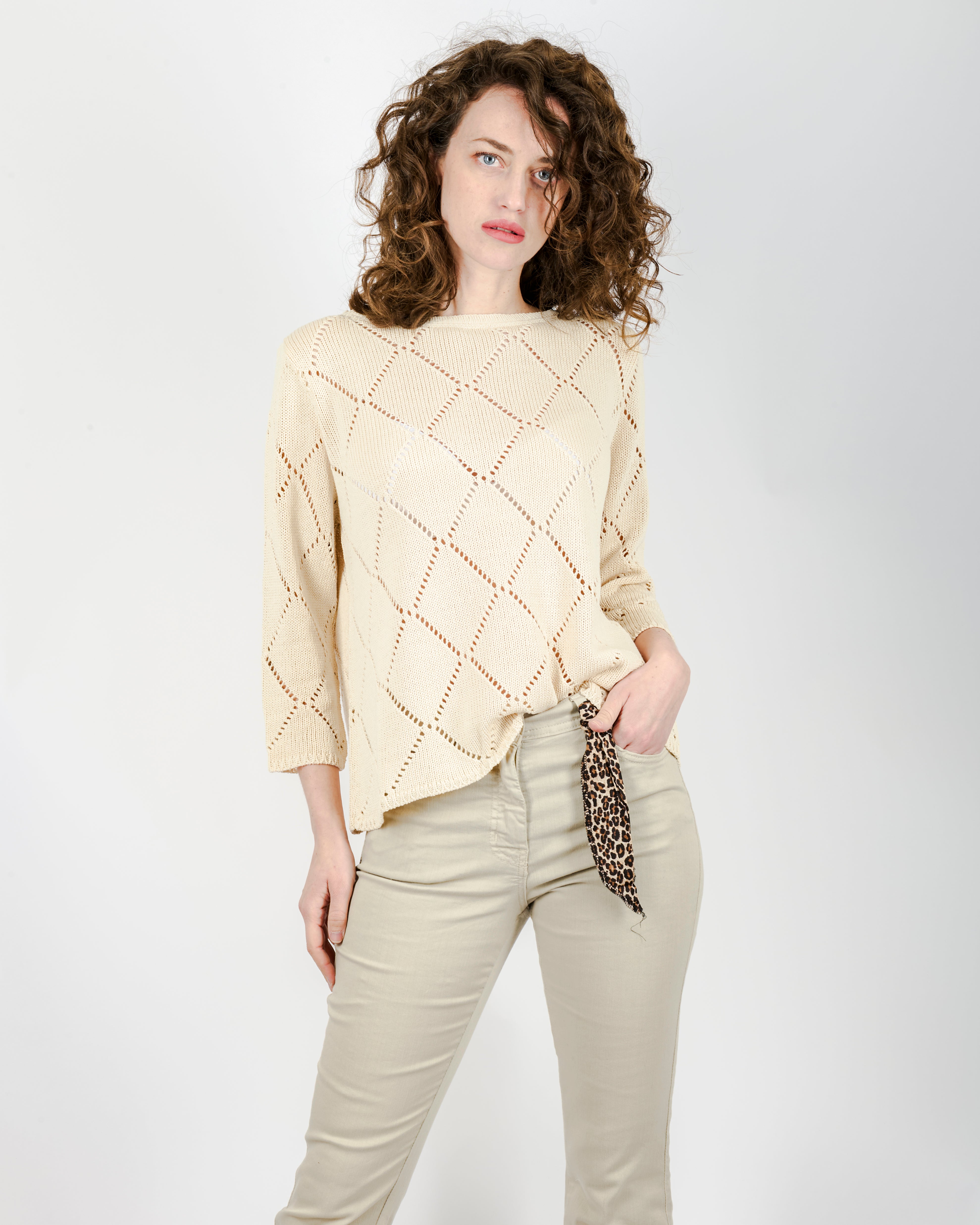 Girocollo cotone rombi traforati 1743