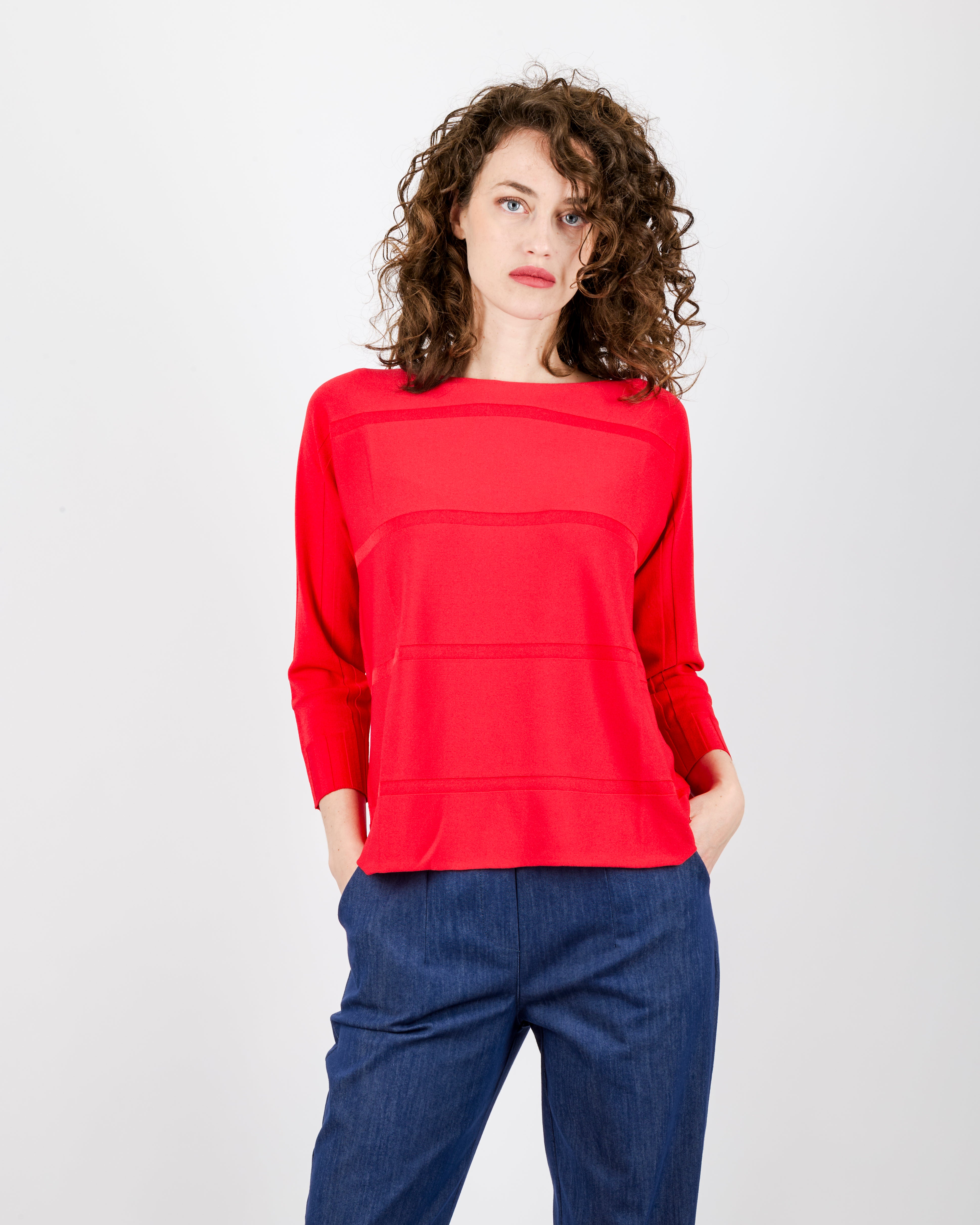 Maglia scatoletta motivo finta riga 92030