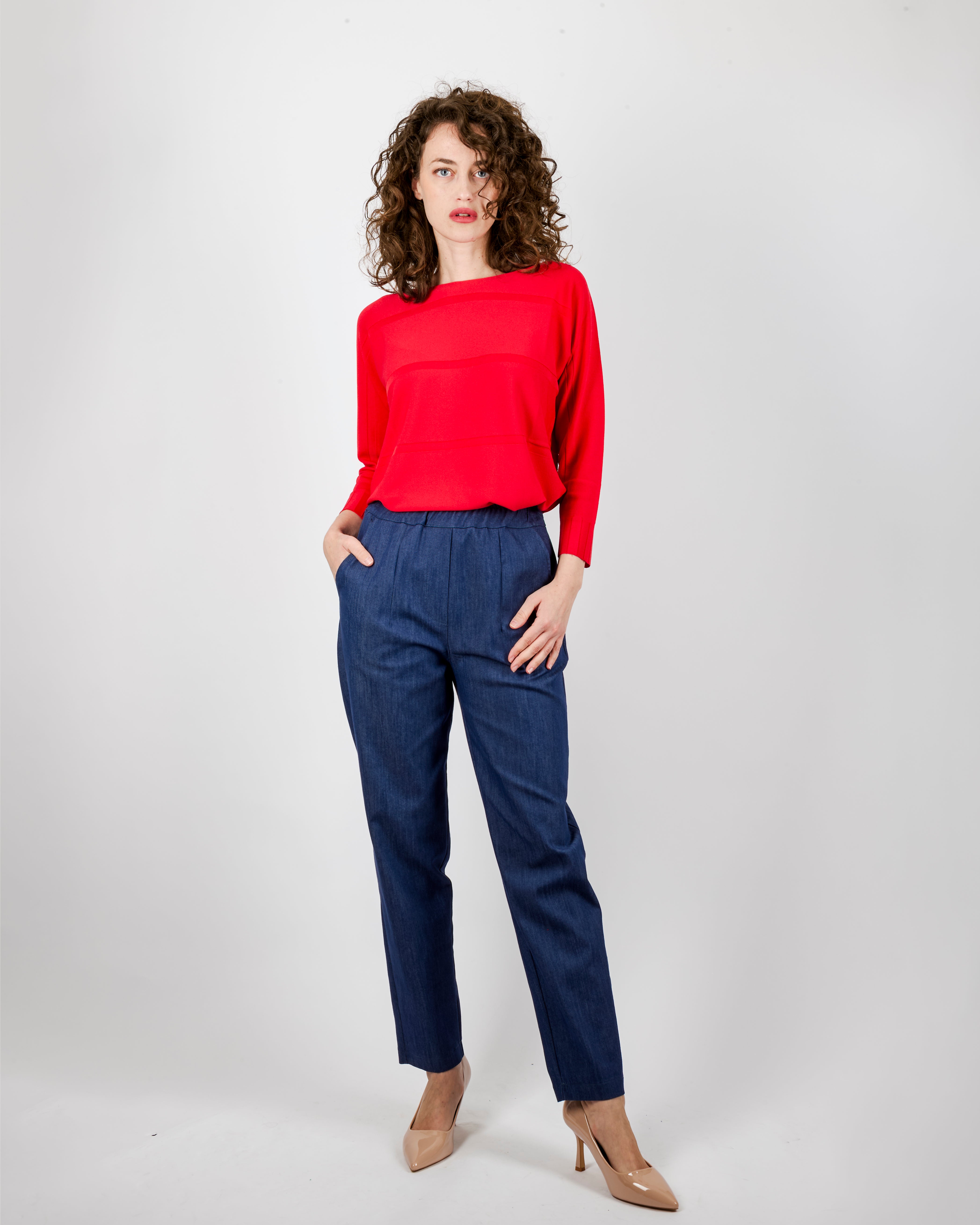 Pantalone tela jeans elastico dietro G154/23