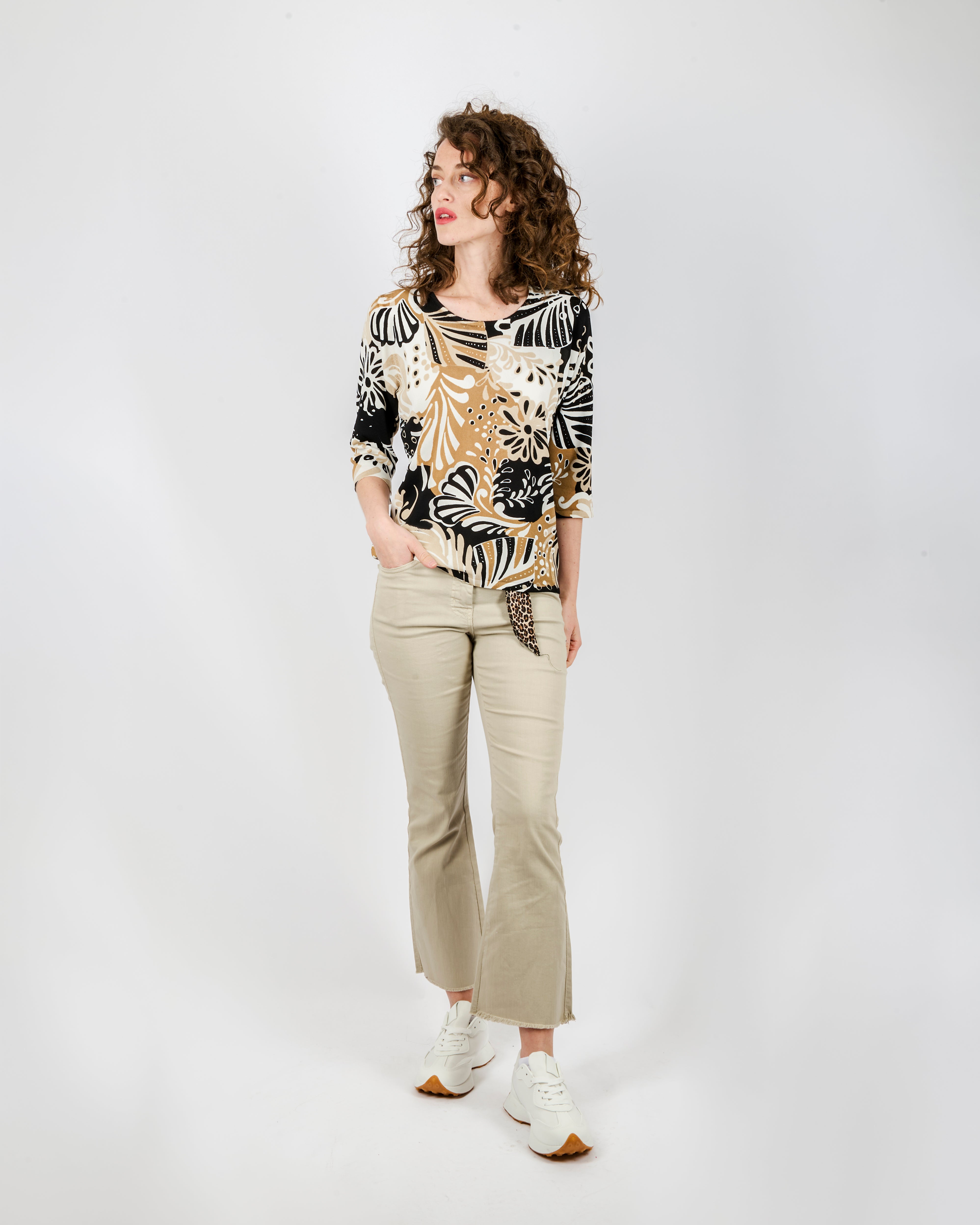 Maglia in viscosa fiori e foglie 7903SR