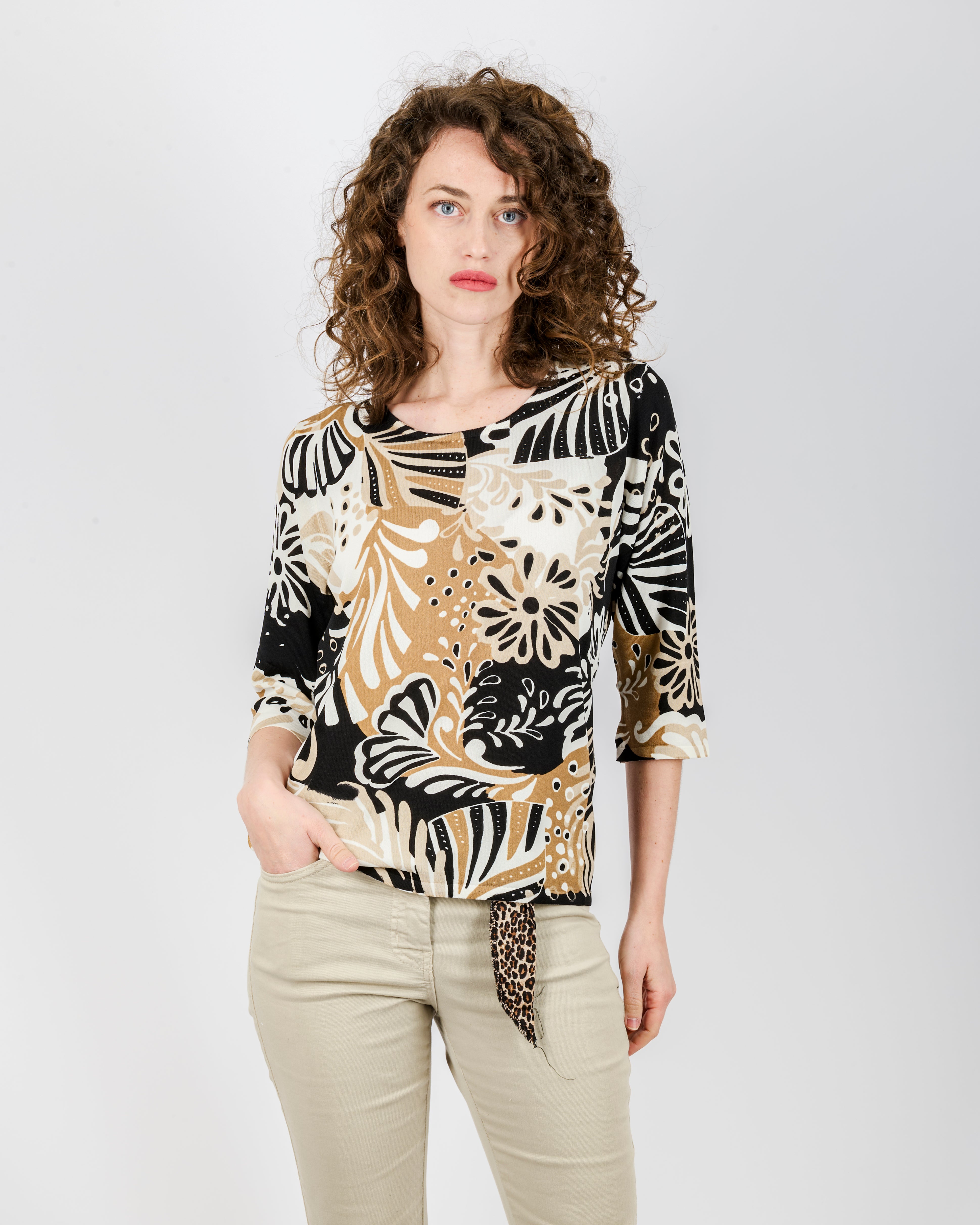 Maglia in viscosa fiori e foglie 7903SR