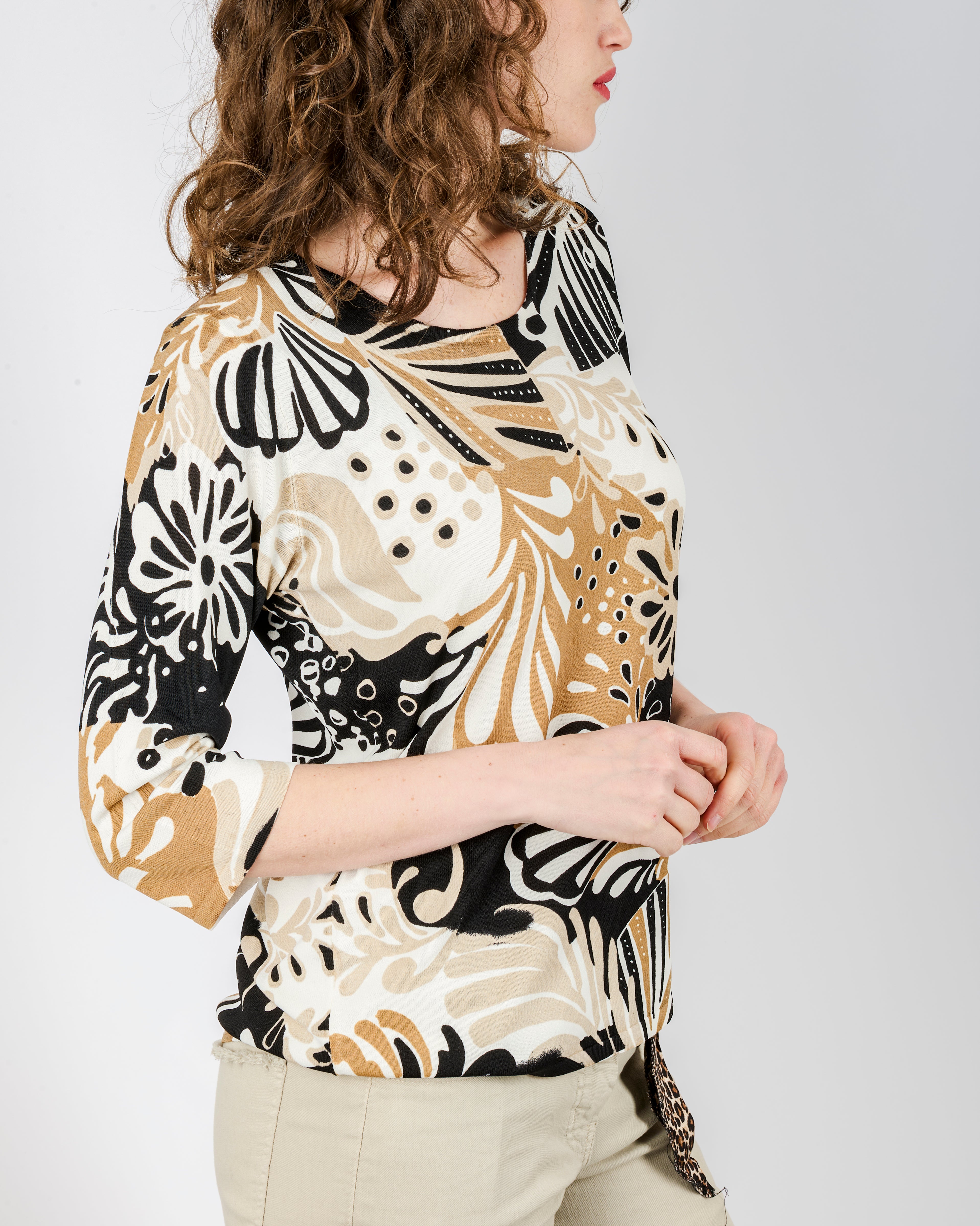 Maglia in viscosa fiori e foglie 7903SR