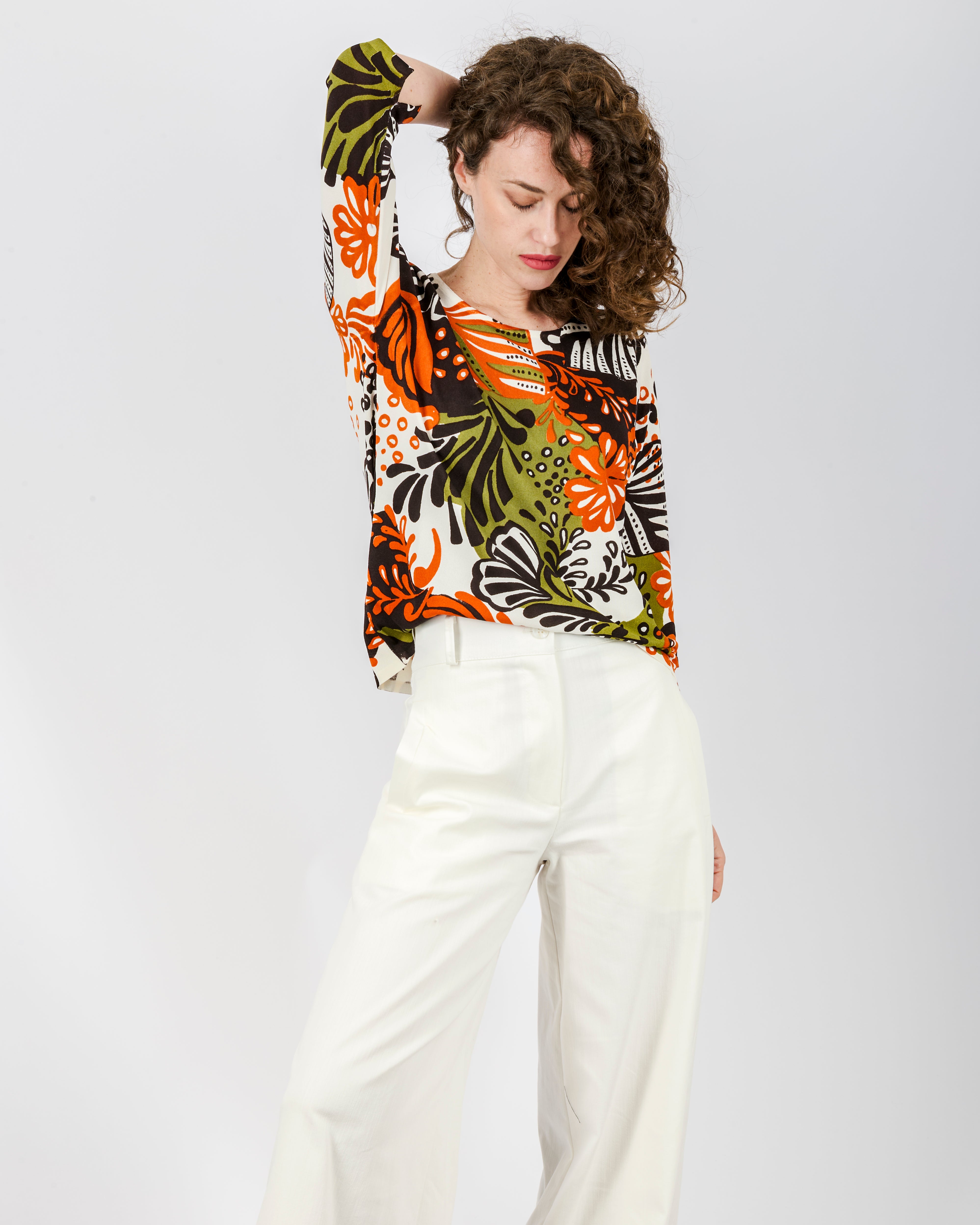 Maglia in viscosa fiori e foglie 7903SR