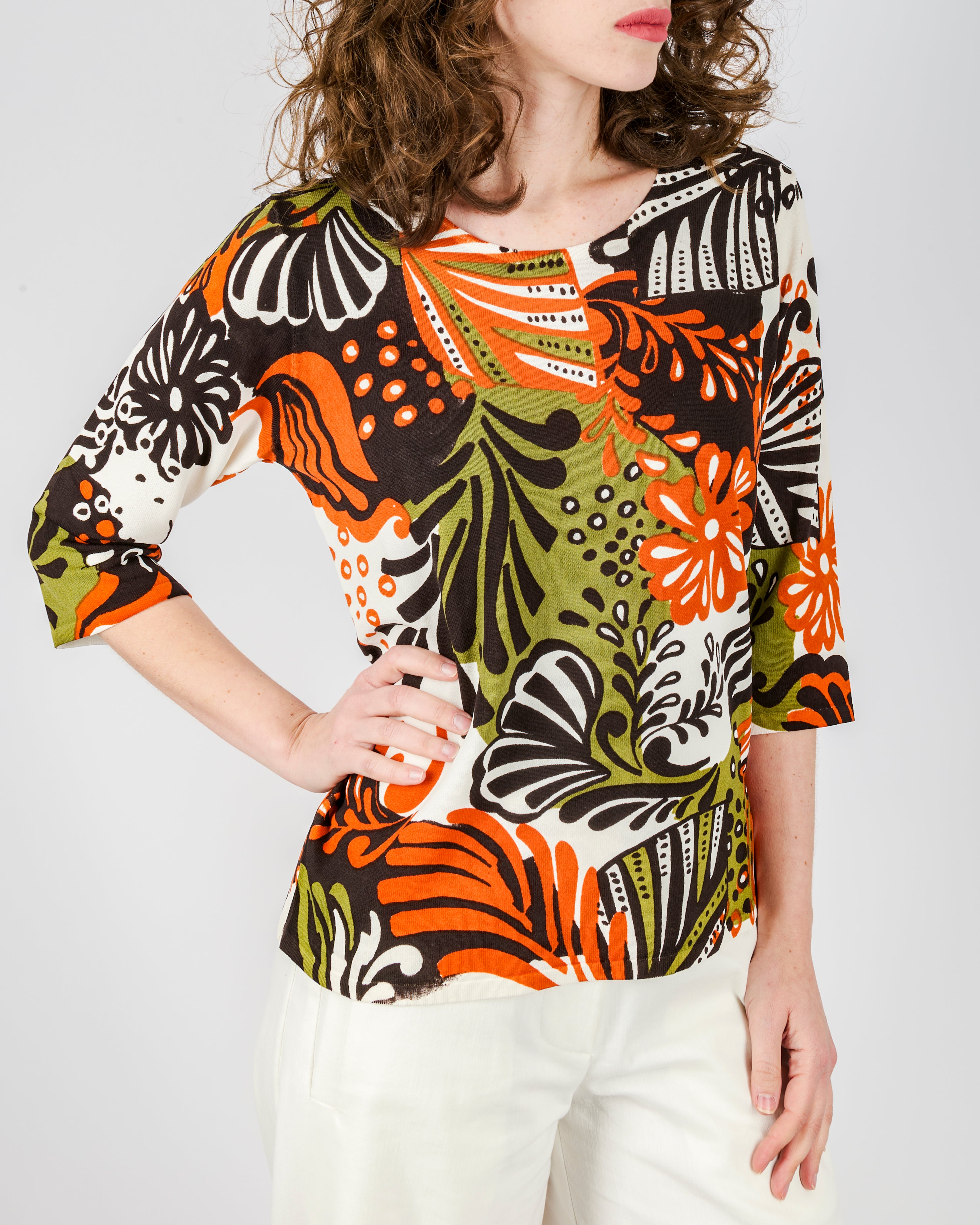 Maglia in viscosa fiori e foglie 7903SR