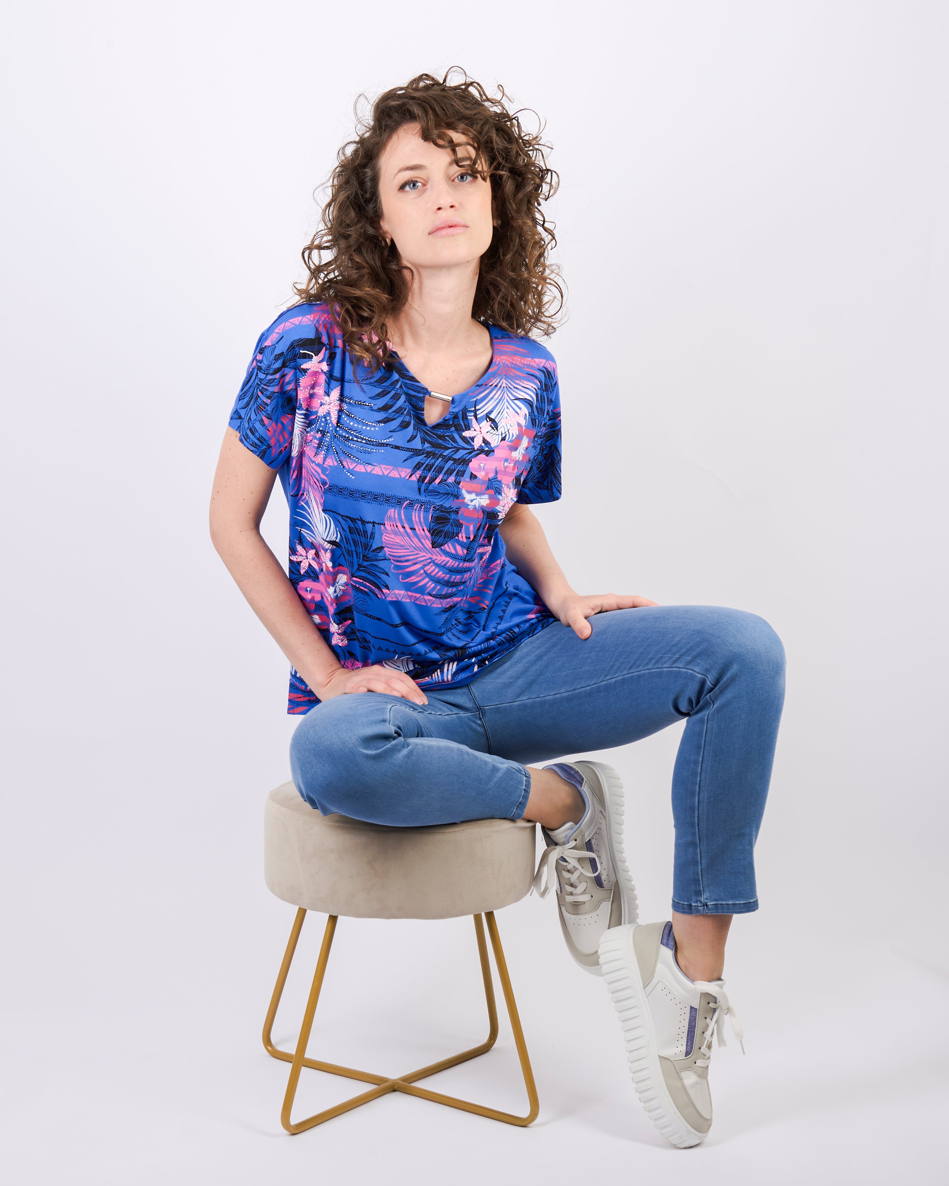 Maglia stampa etnica con palme 8521