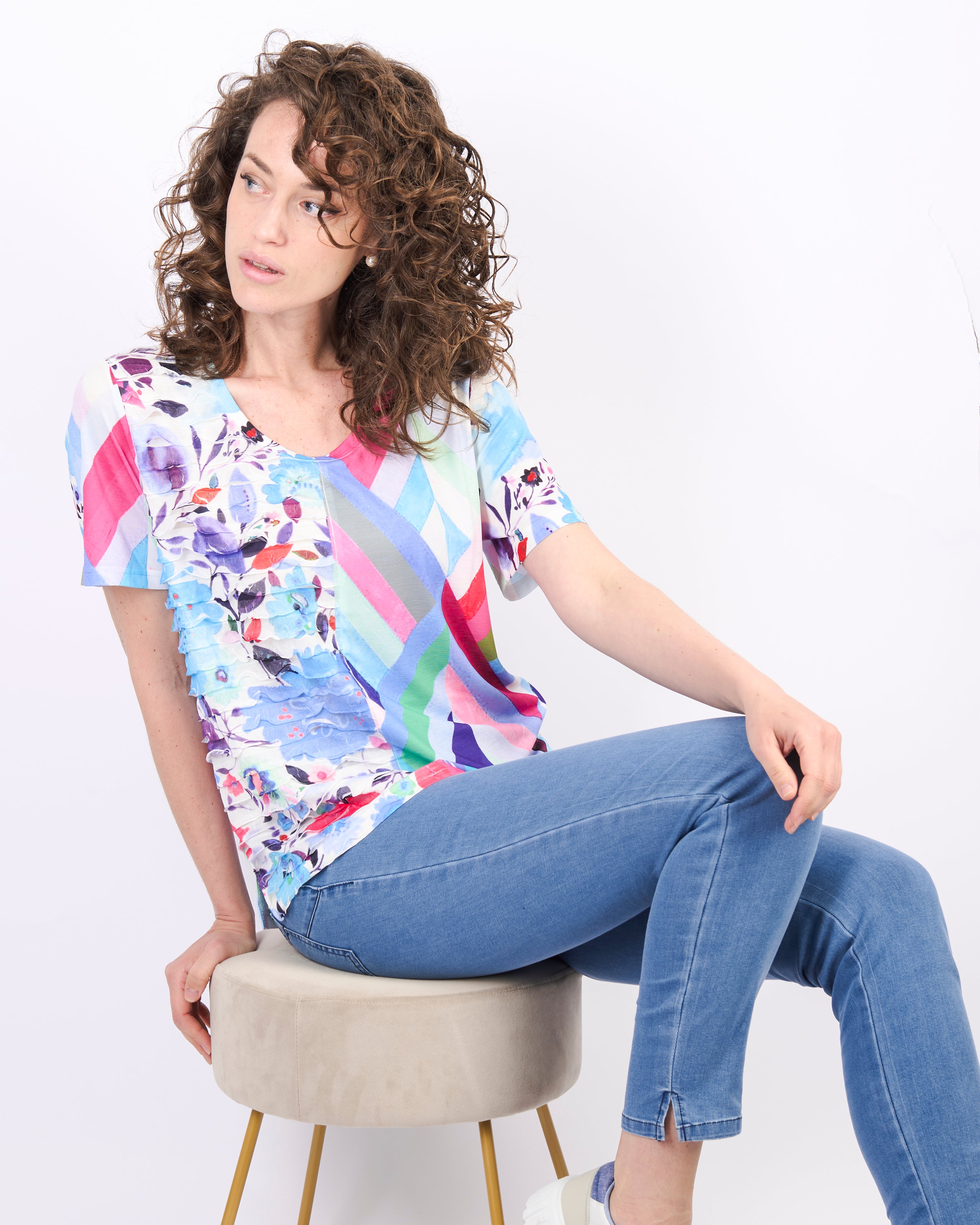 Maglia balzine fiori e geometrie 8562