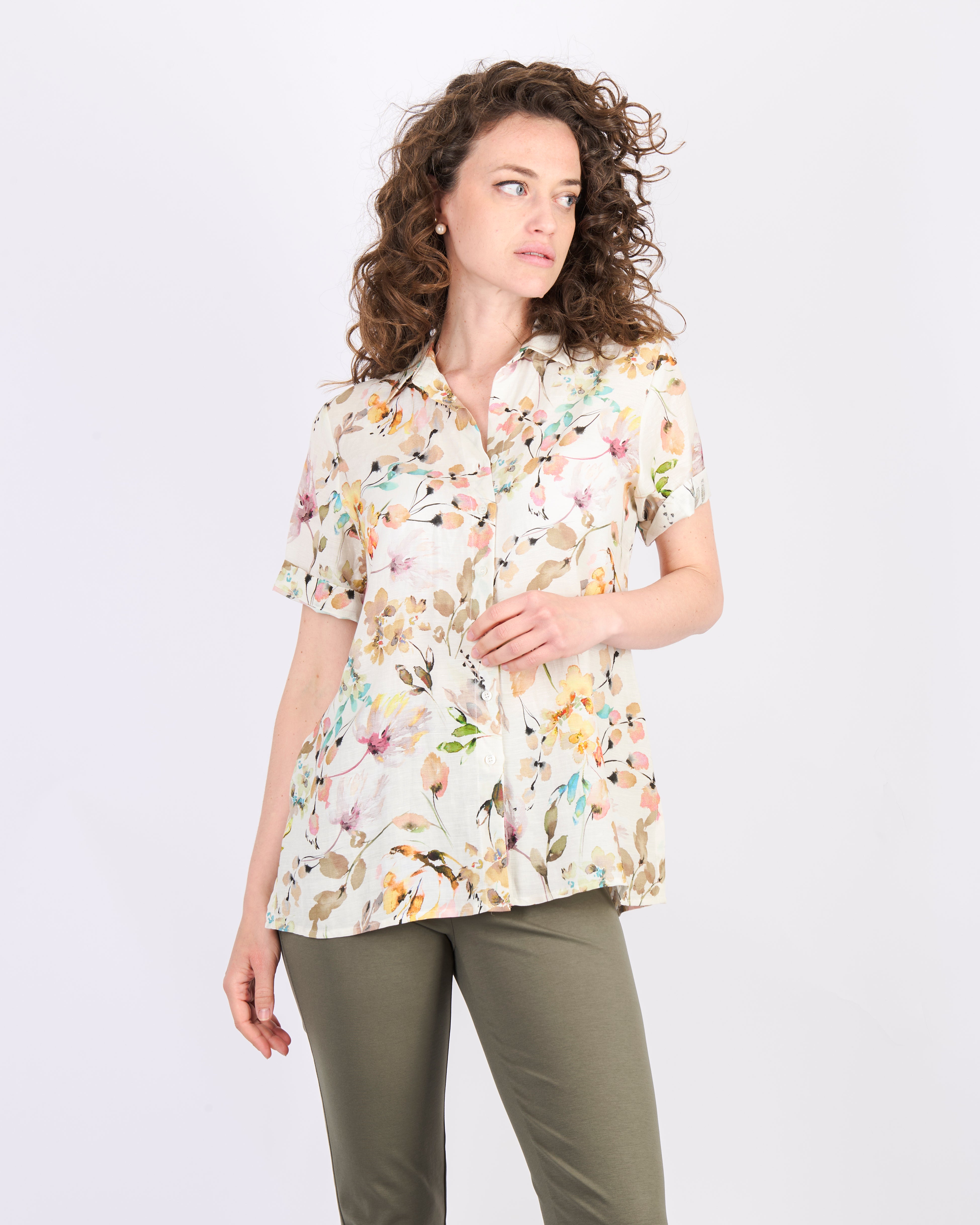 Camicia fantasia lino e viscosa 25-59M