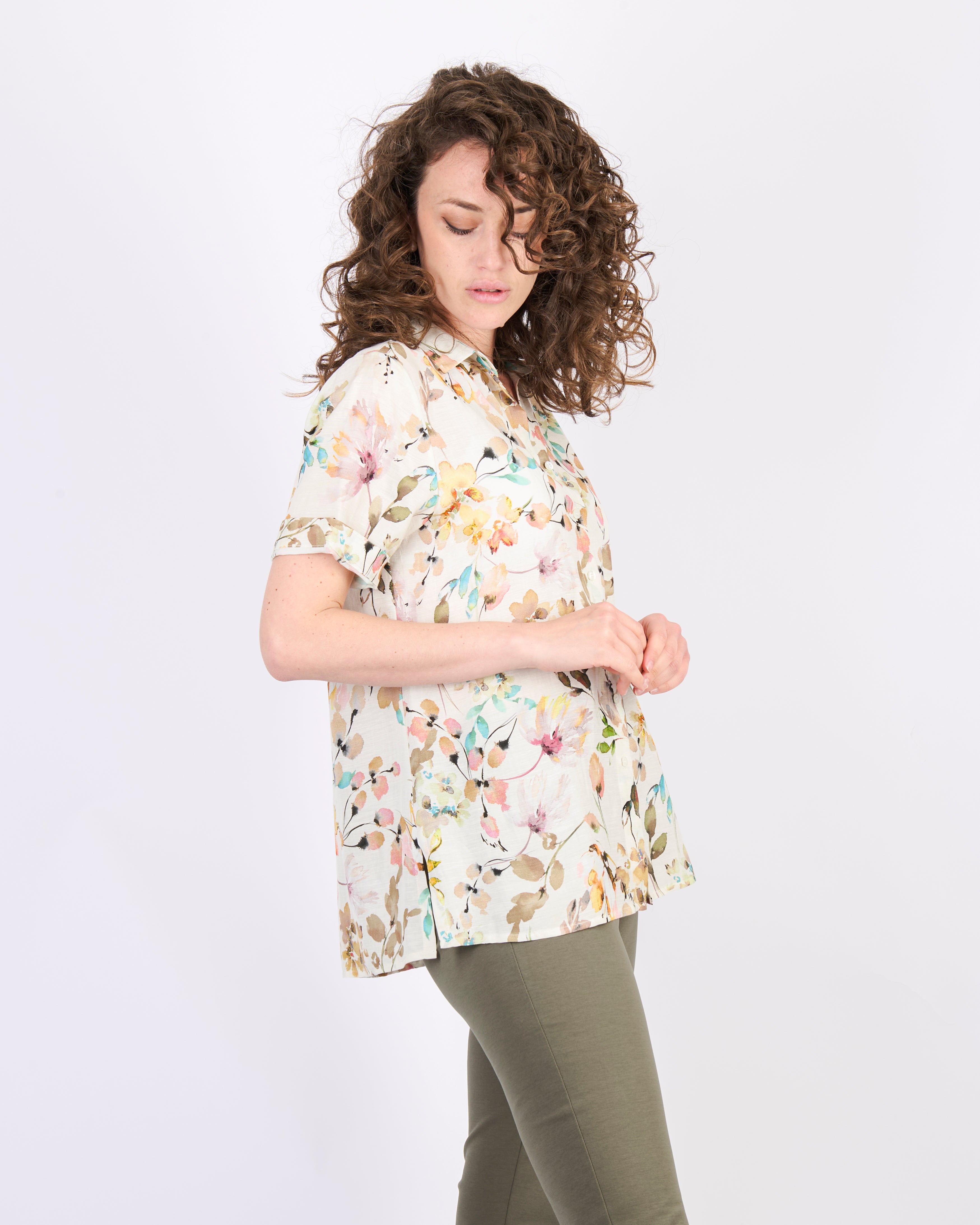 Camicia fantasia lino e viscosa 25-59M