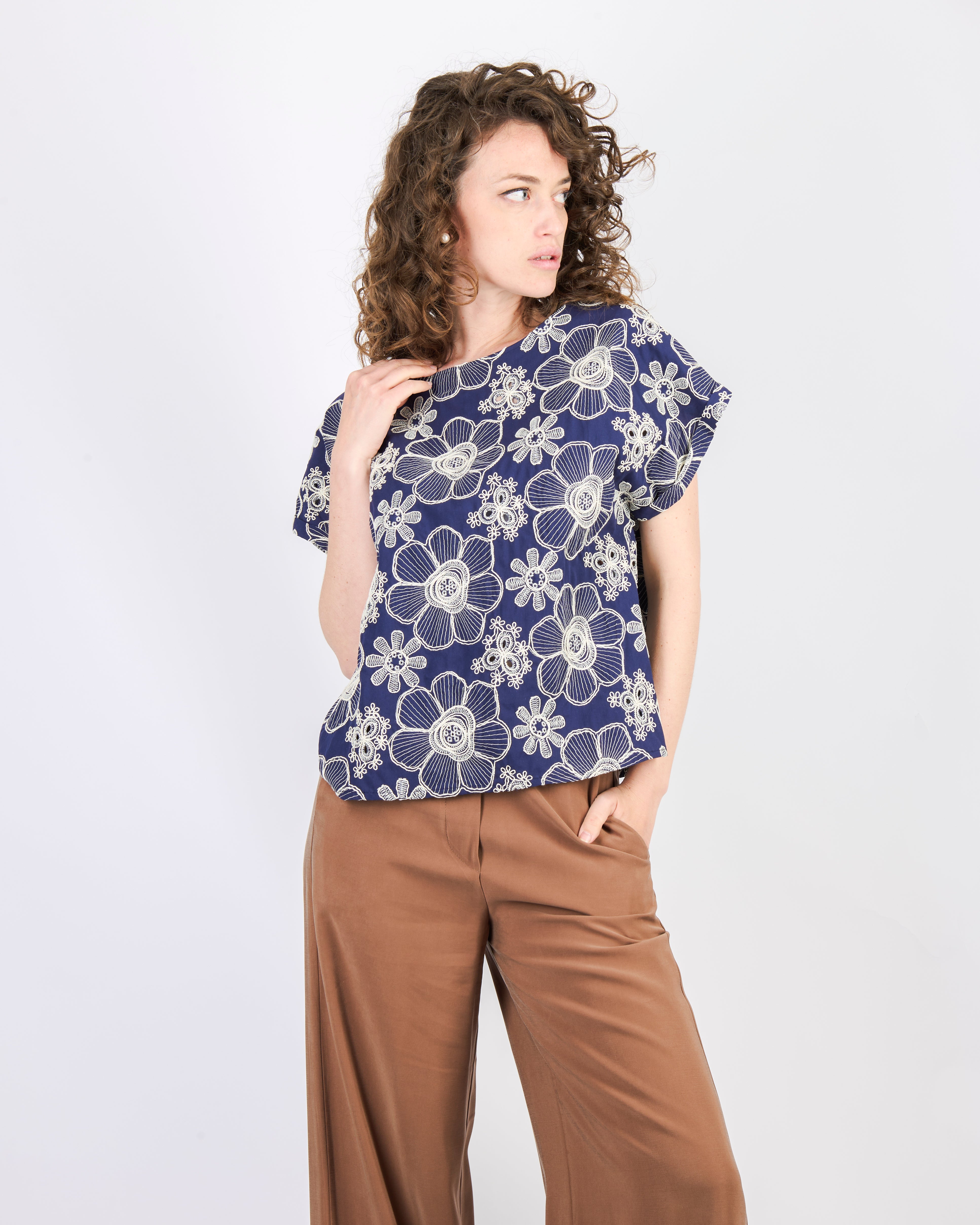 Camicia in cotone ricamo DS5067