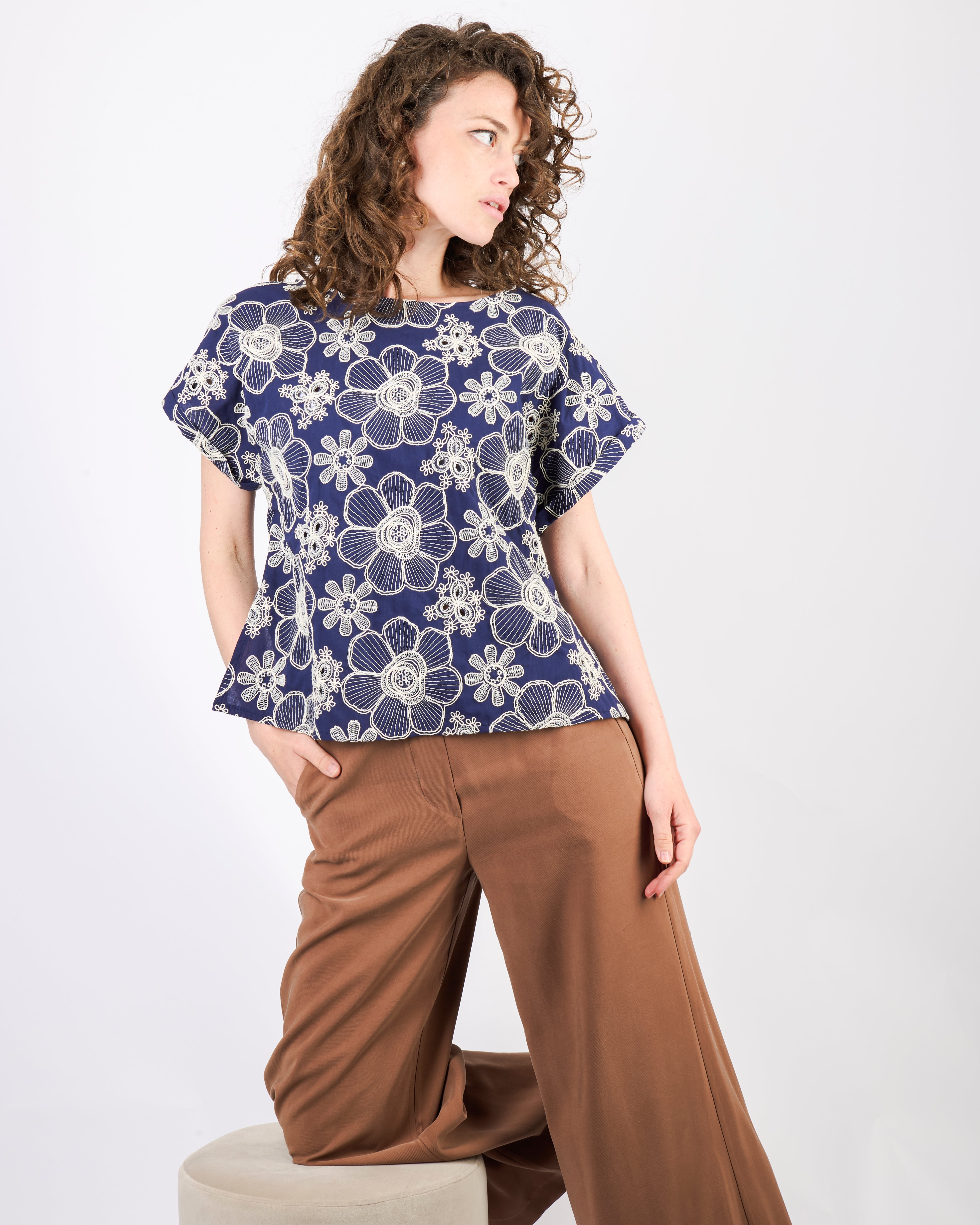 Camicia in cotone ricamo DS5067