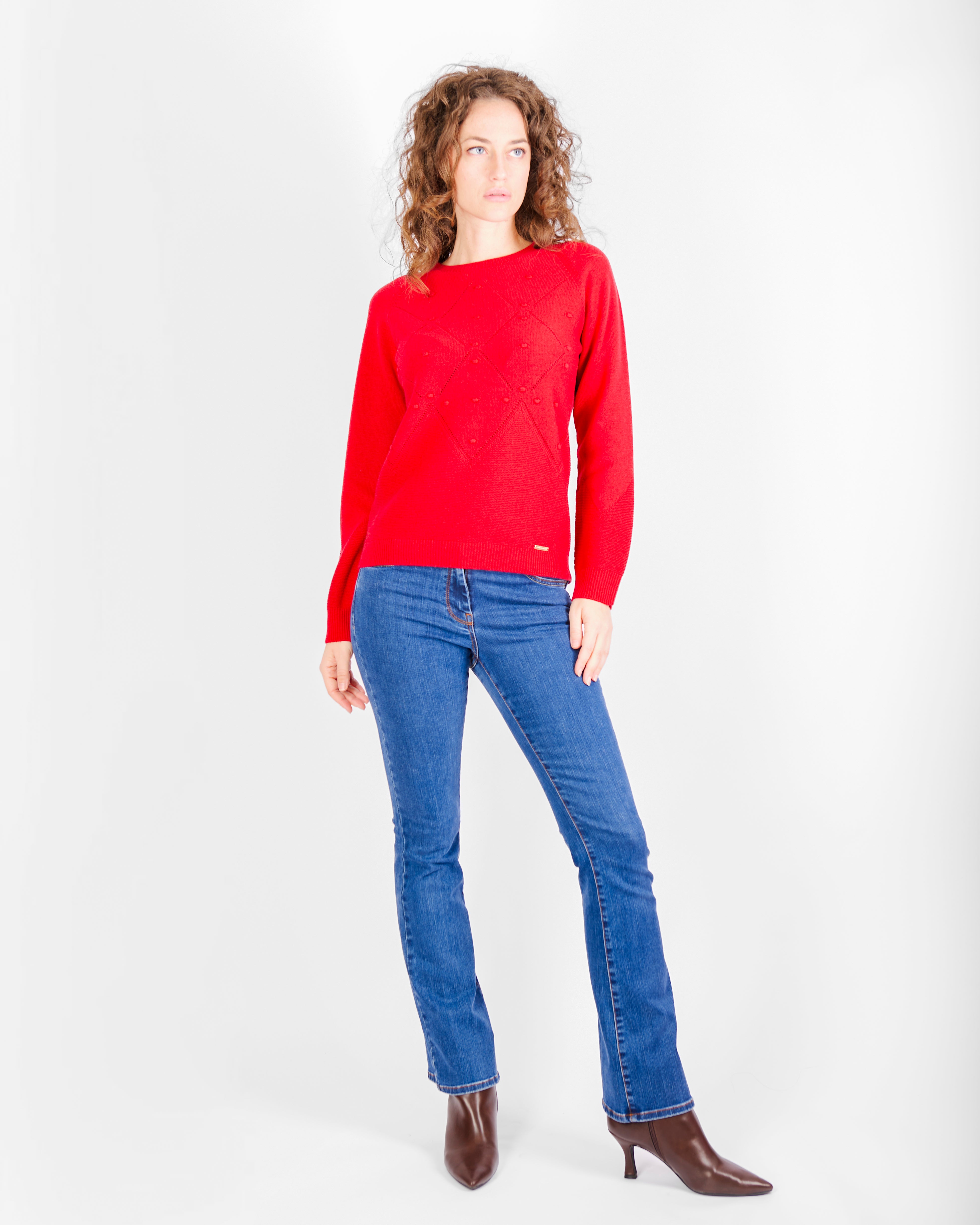 Girocollo motivi bugnetti pura lana Z9555