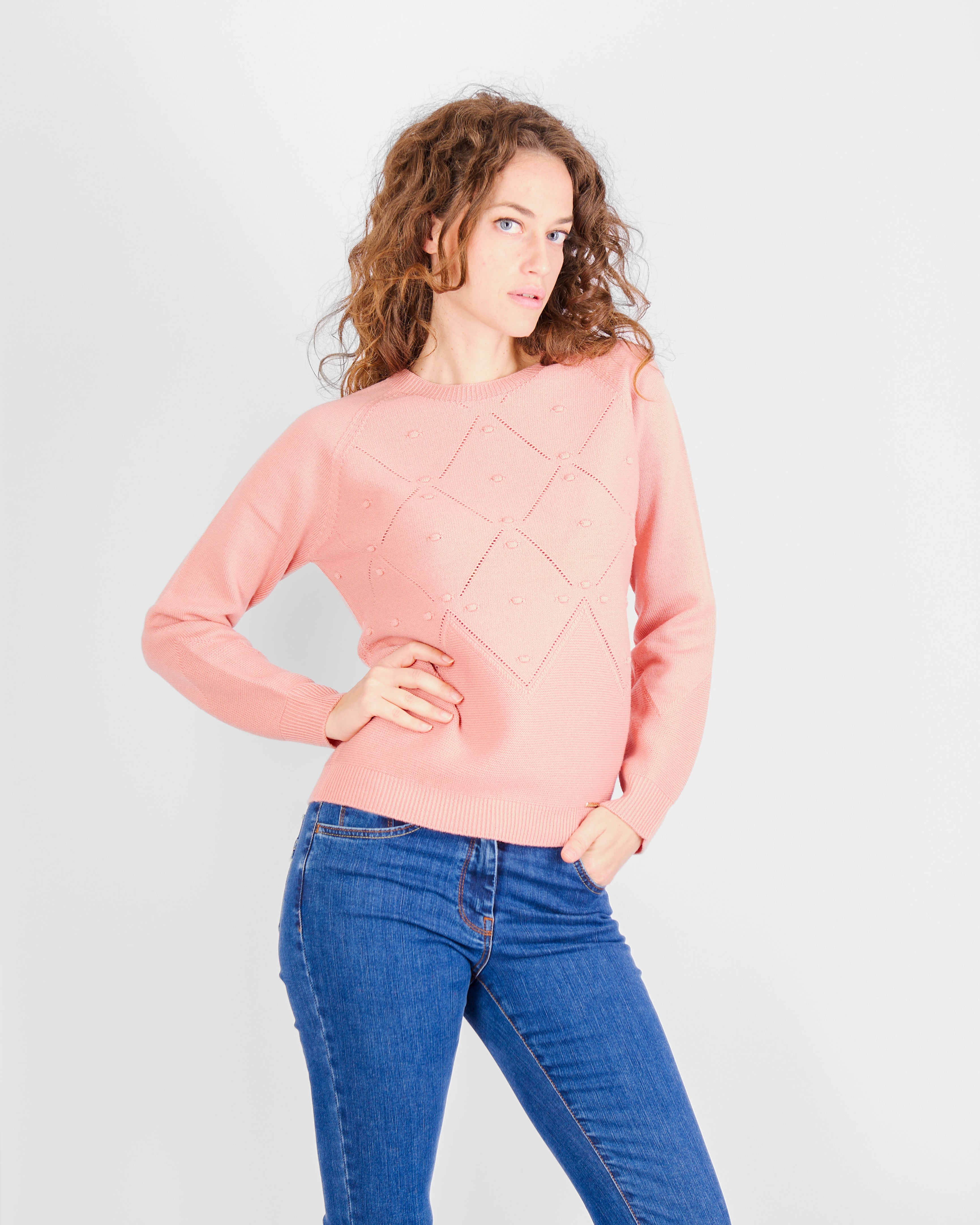 Girocollo motivi bugnetti pura lana Z9555