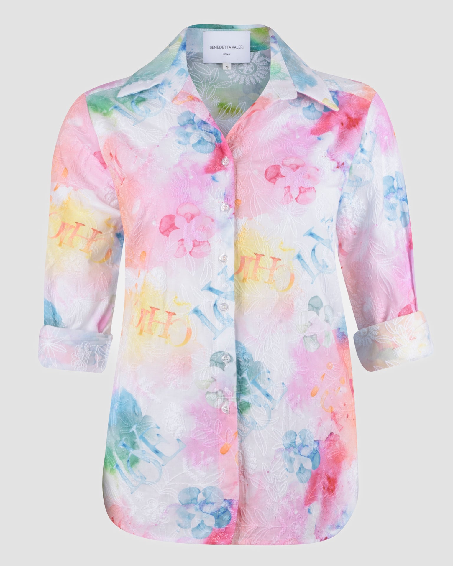 Camicia in cotone fiori e ricamo 25-48
