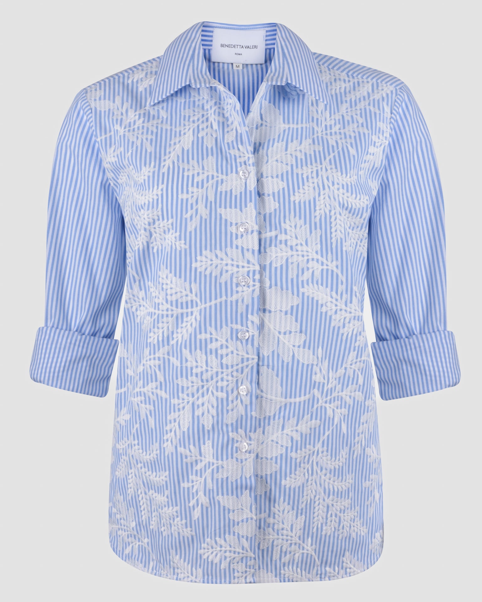 Camicia in cotone riga e ricamo 25-23