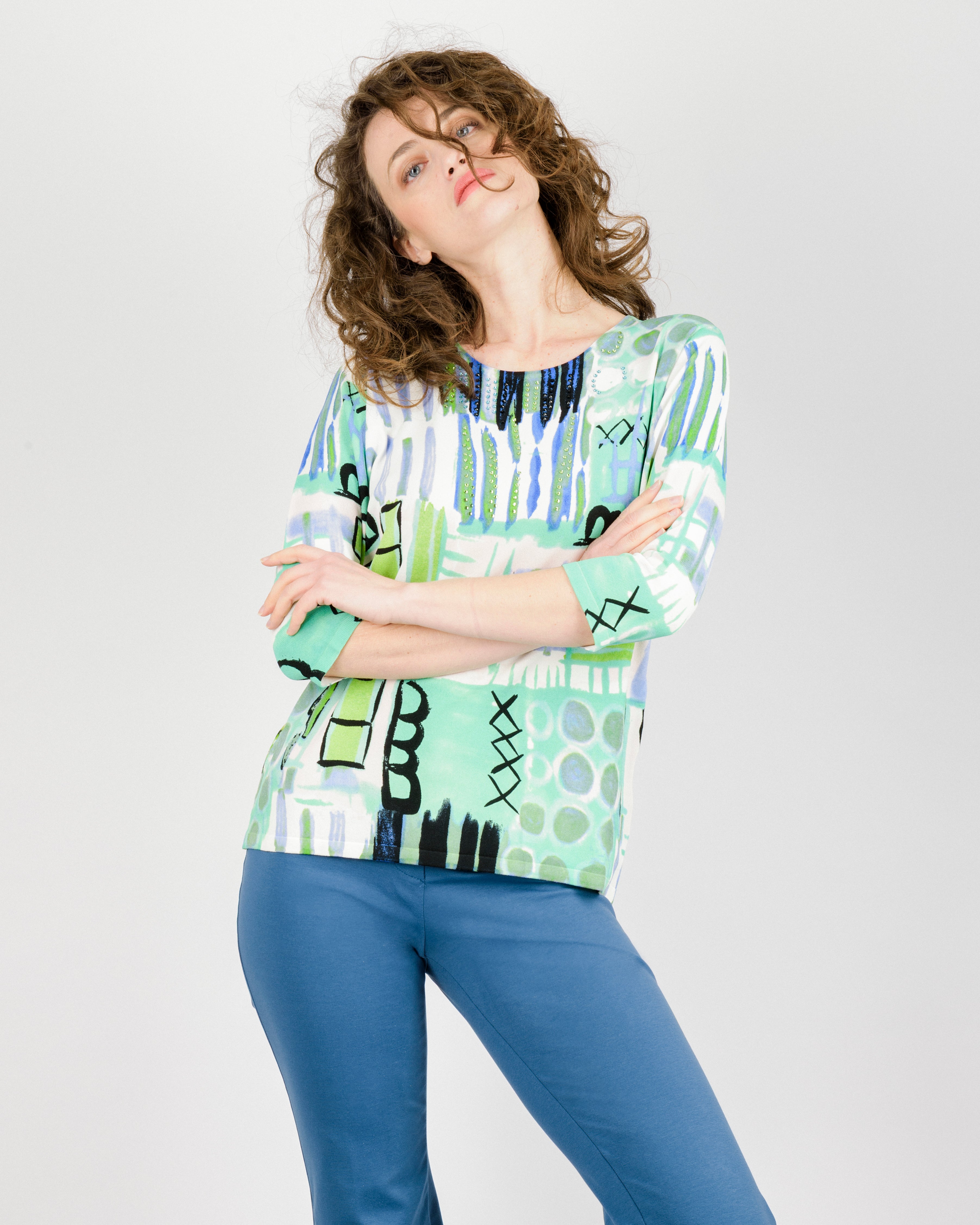 Maglia in viscosa fantasia manica 3/4 L6127