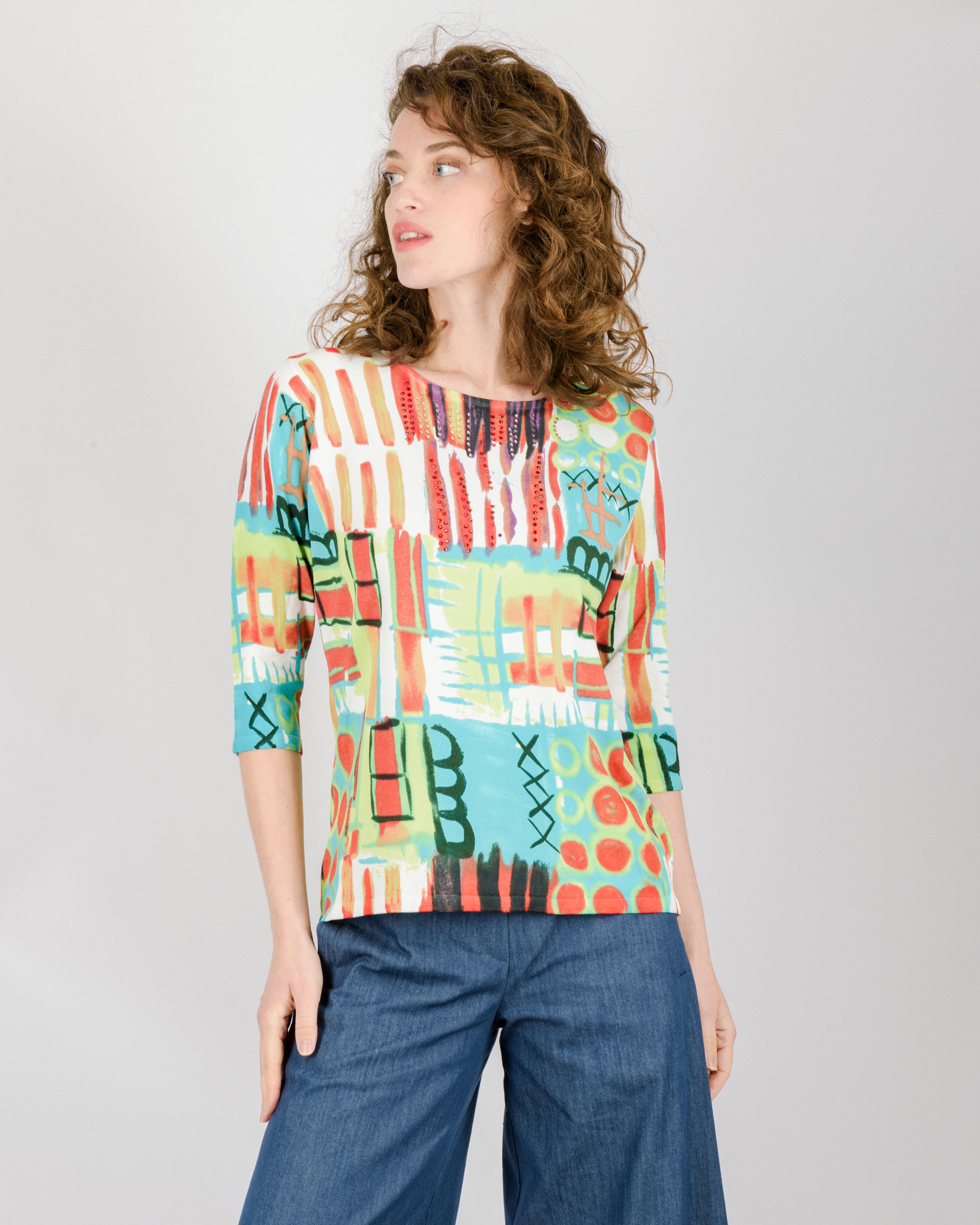 Maglia in viscosa fantasia manica 3/4 L6127