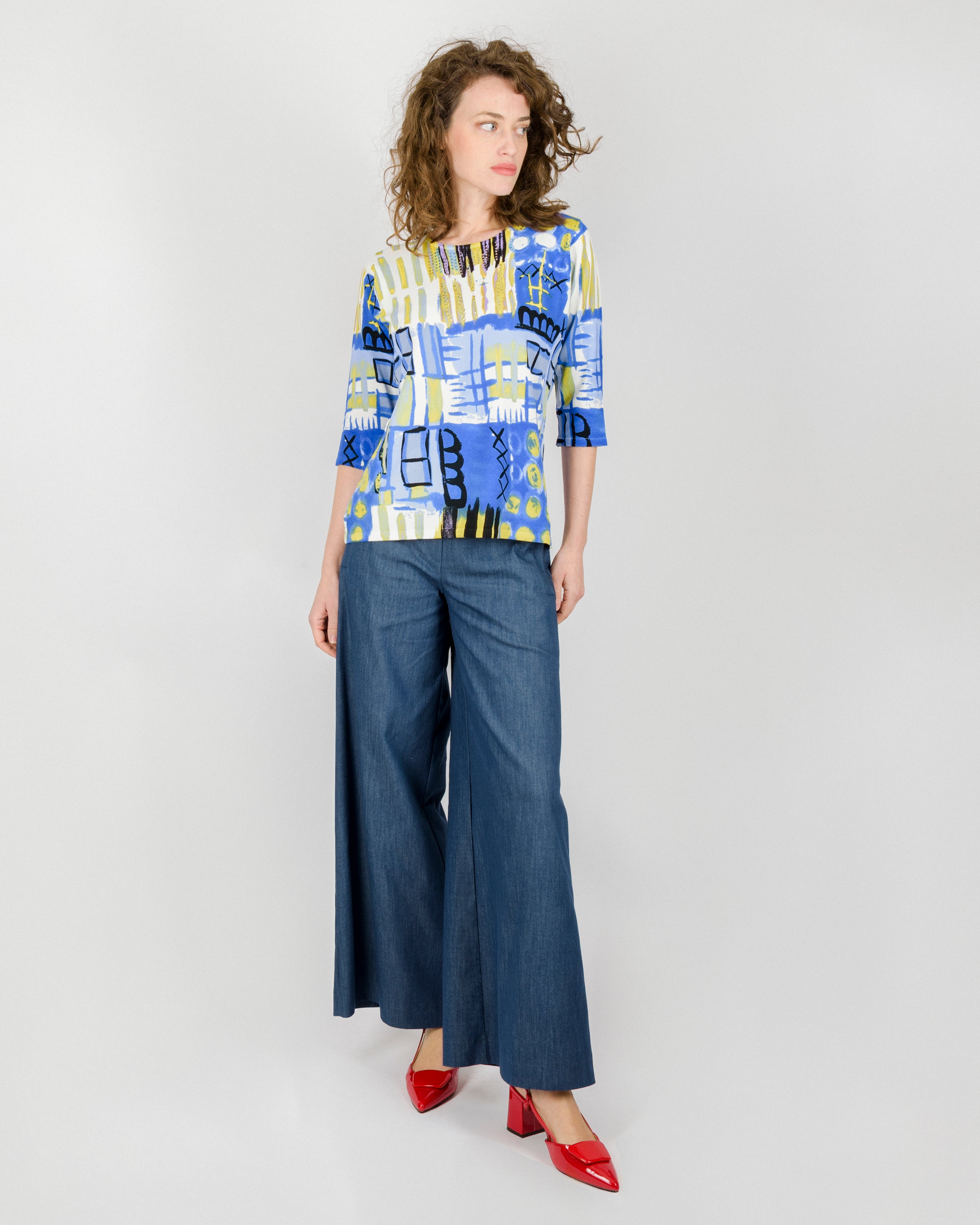 Maglia in viscosa fantasia manica 3/4 L6127