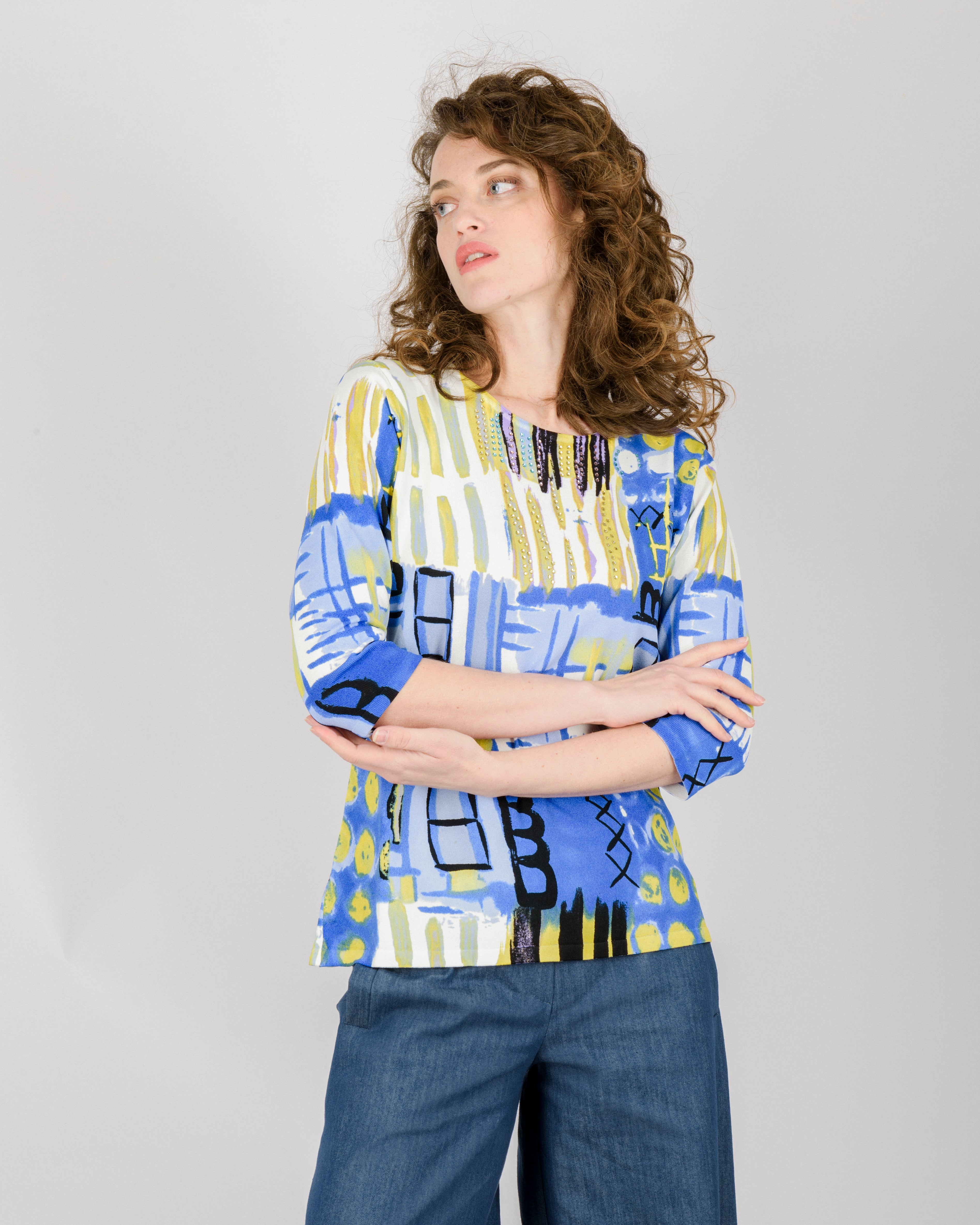 Maglia in viscosa fantasia manica 3/4 L6127